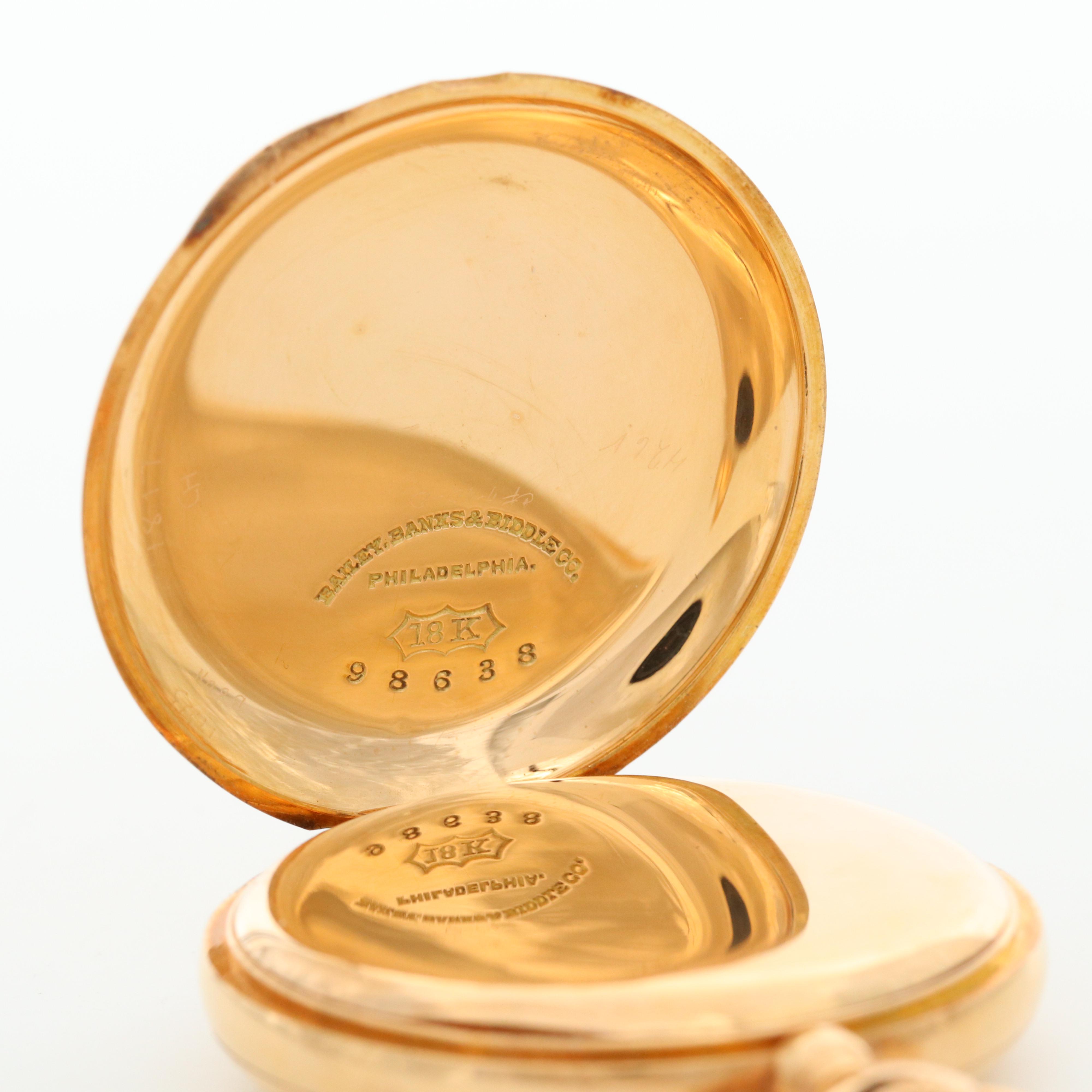 Antique Patek Philippe For Bailey, Banks and Biddle 18K Gold Pocket Watch