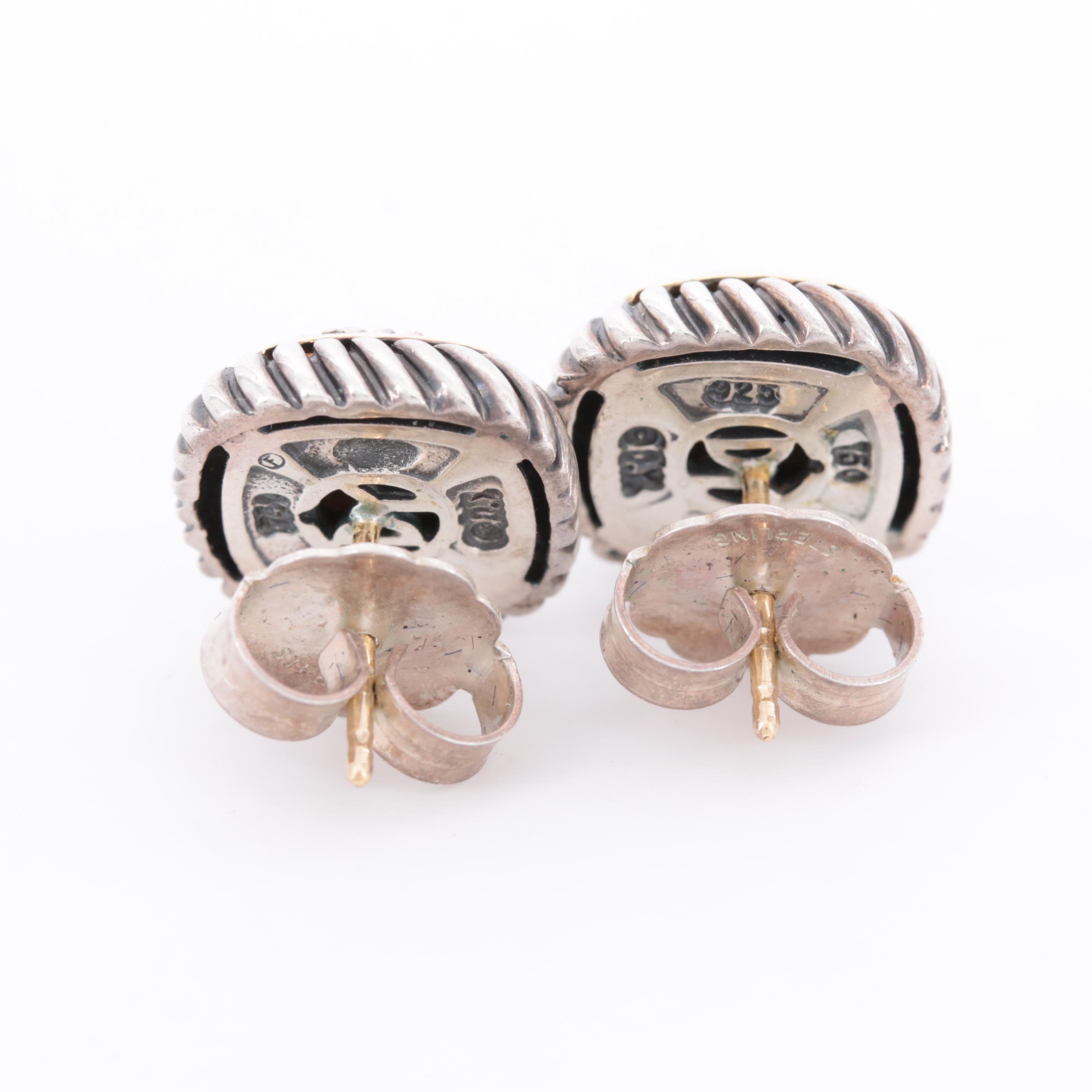 David Yurman Sterling Silver Diamond Pavé Earrings with 18K Yellow Gold Accent