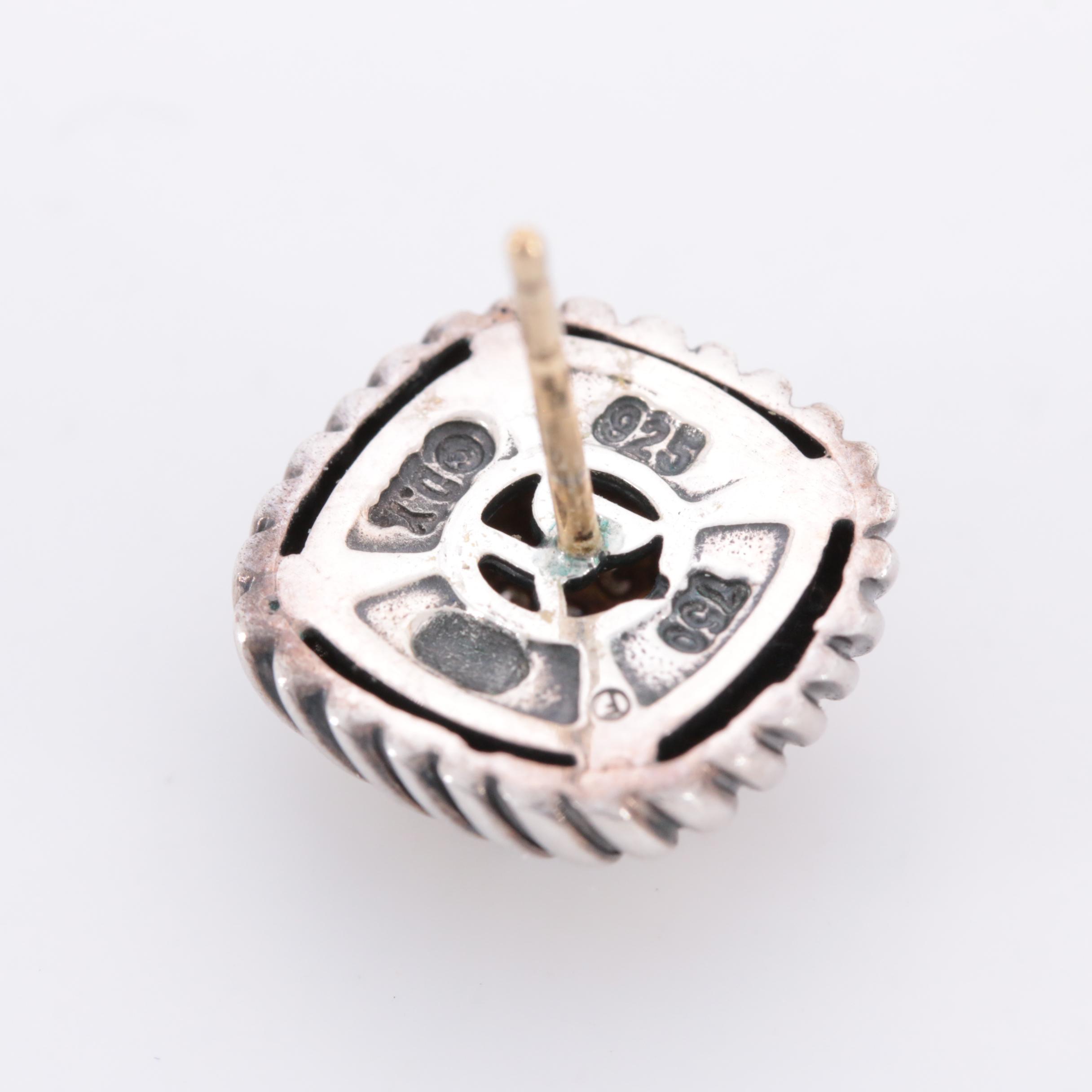 David Yurman Sterling Silver Diamond Pavé Earrings with 18K Yellow Gold Accent