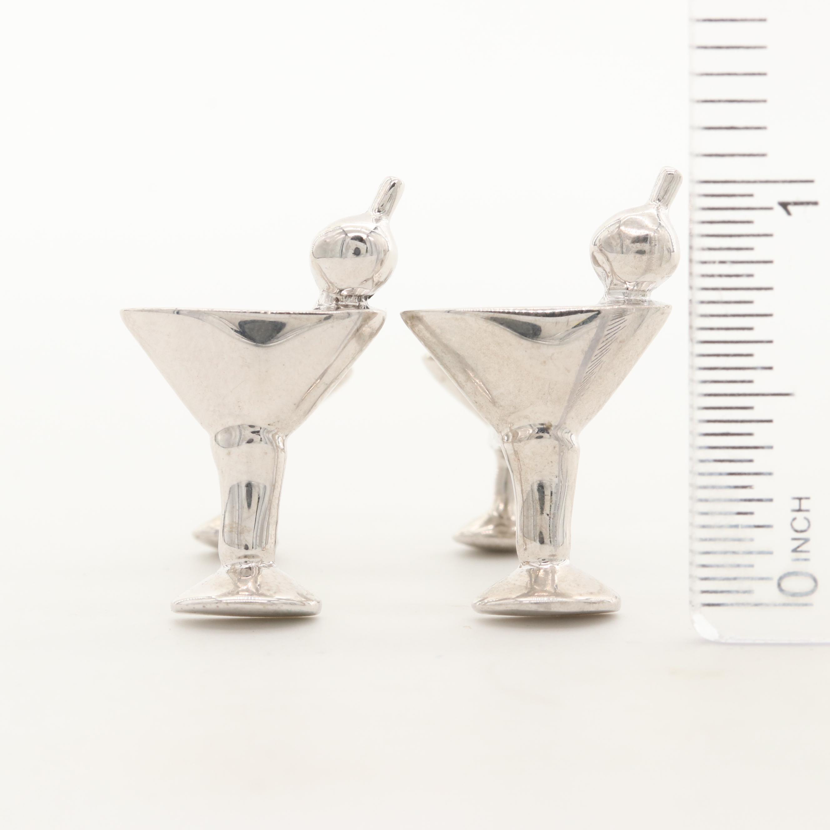 Robin Rotenier Sterling Silver Martini Glass Motif Cufflinks