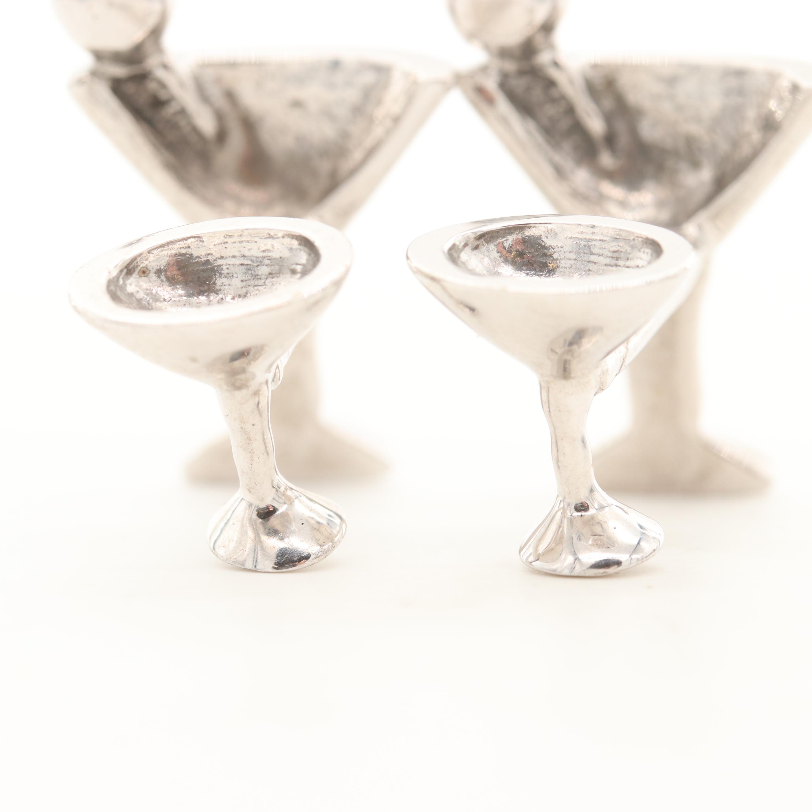 Robin Rotenier Sterling Silver Martini Glass Motif Cufflinks