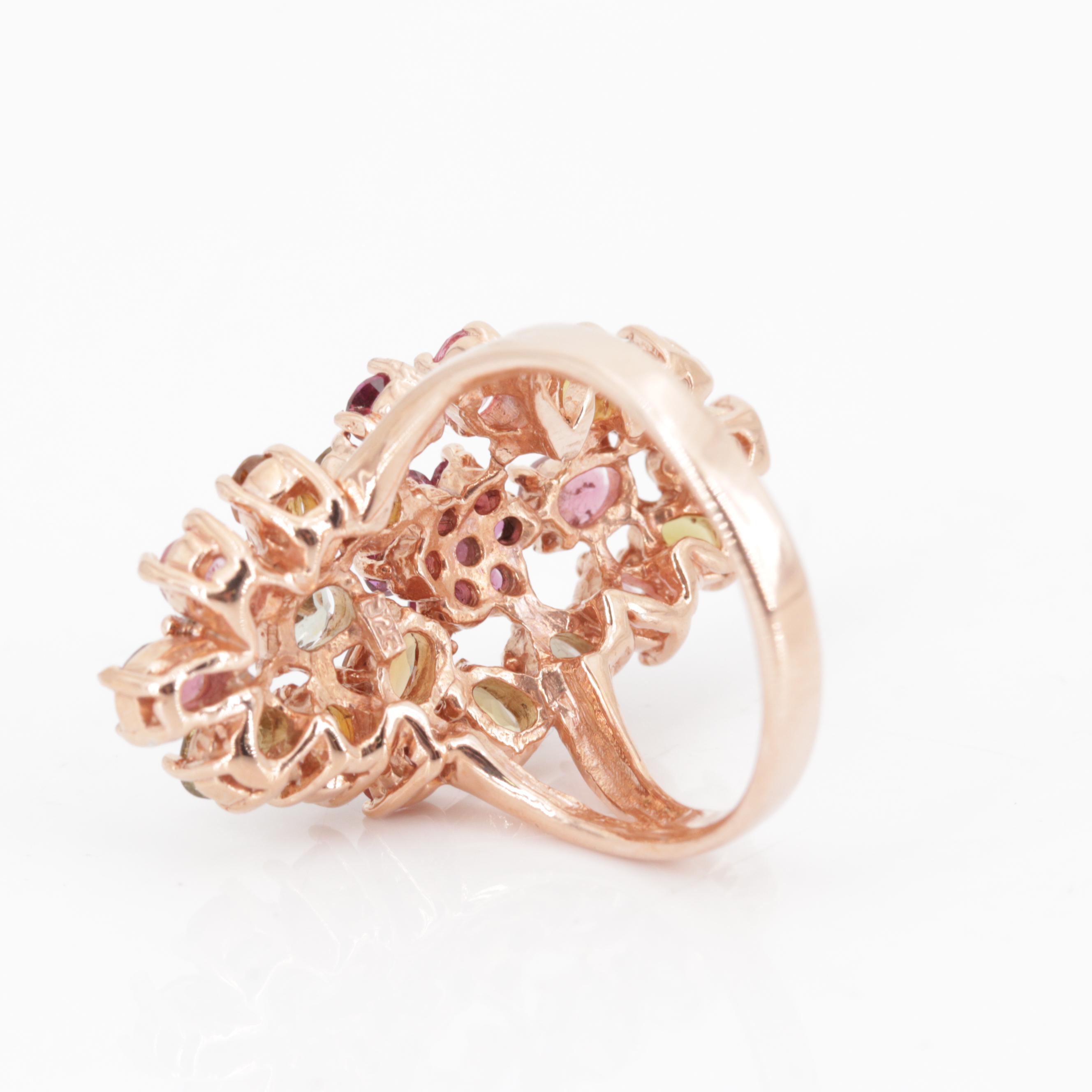 Sterling Silver 3.40 CTW Tourmaline Garnet Sapphire Ring With Rose Gold Wash