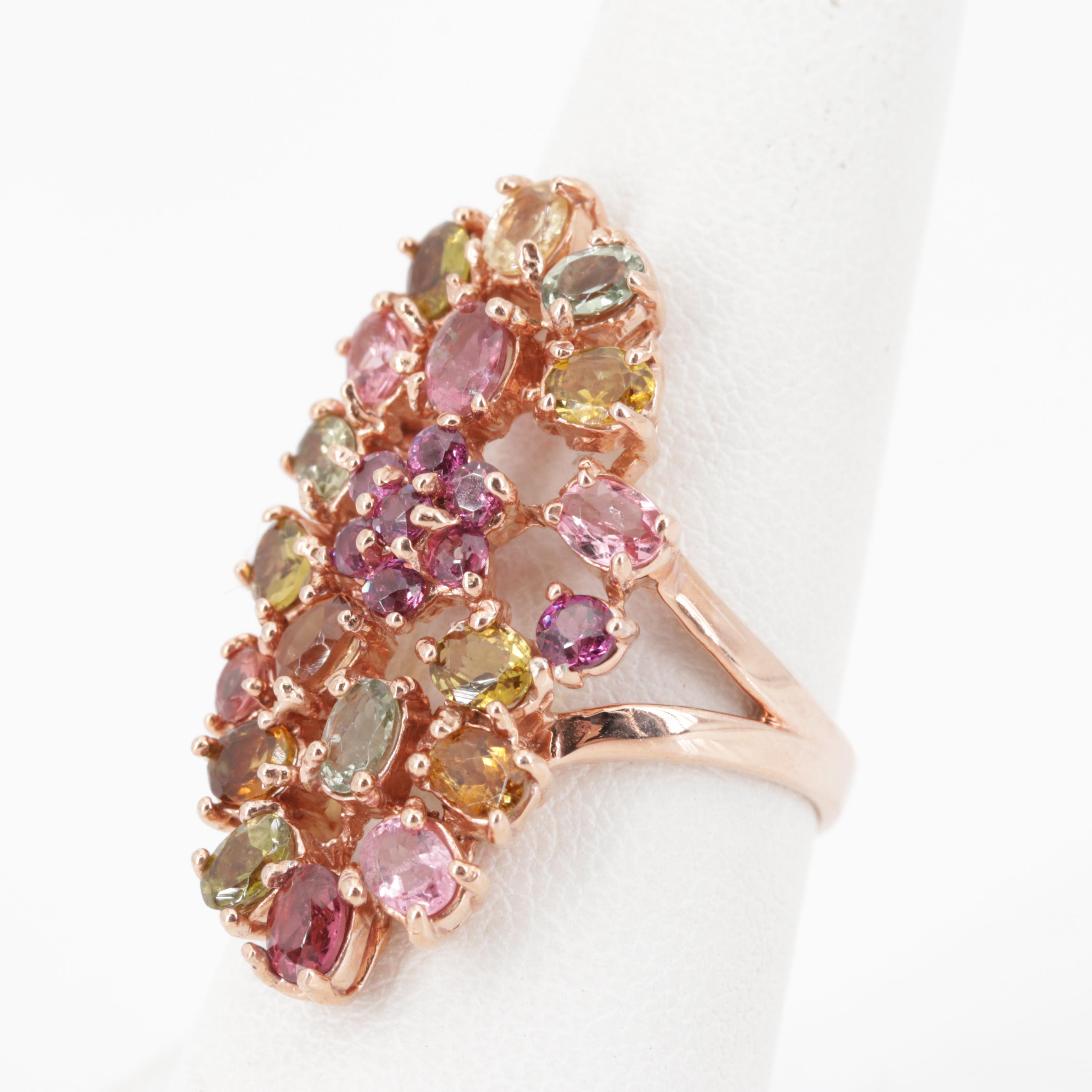 Sterling Silver 3.40 CTW Tourmaline Garnet Sapphire Ring With Rose Gold Wash