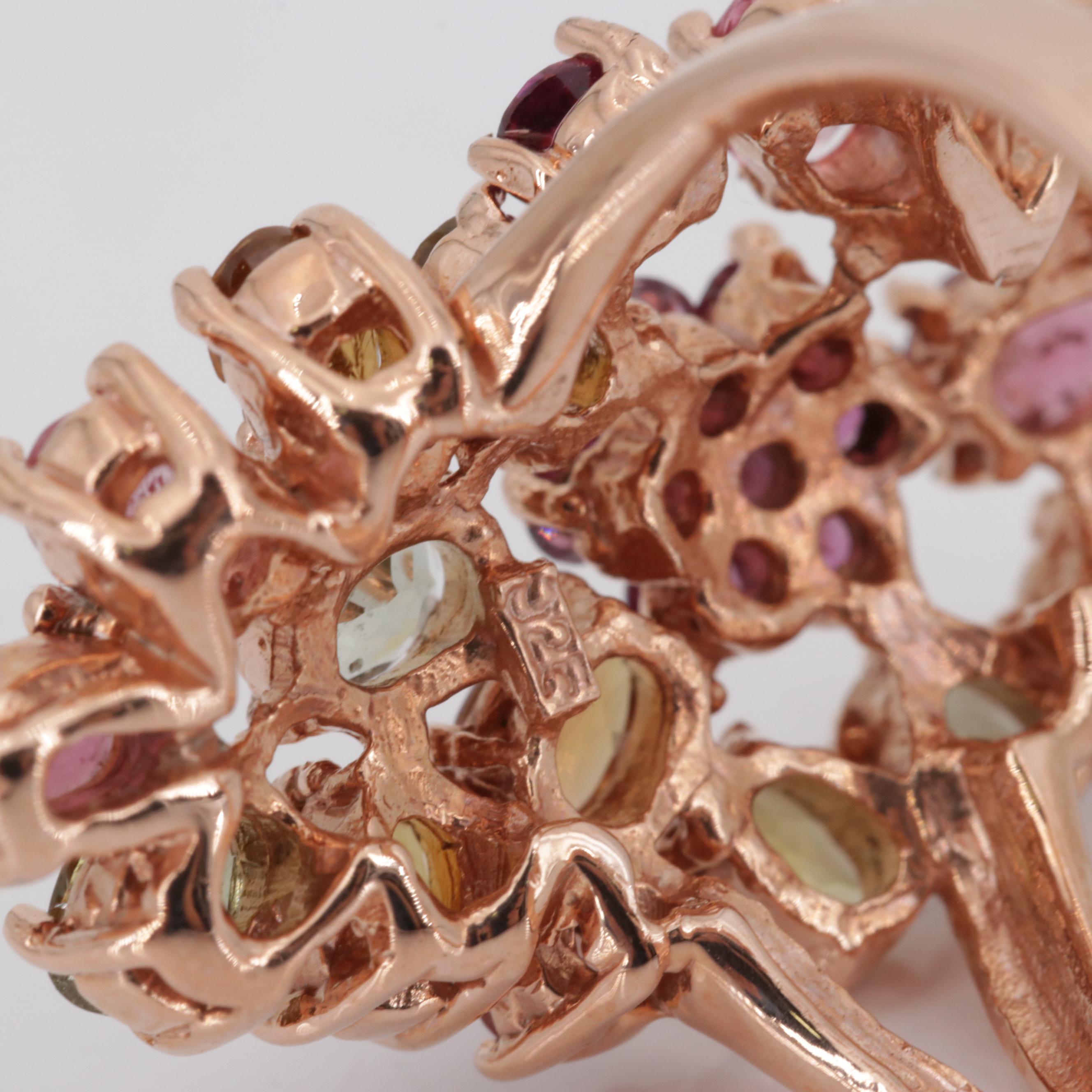 Sterling Silver 3.40 CTW Tourmaline Garnet Sapphire Ring With Rose Gold Wash