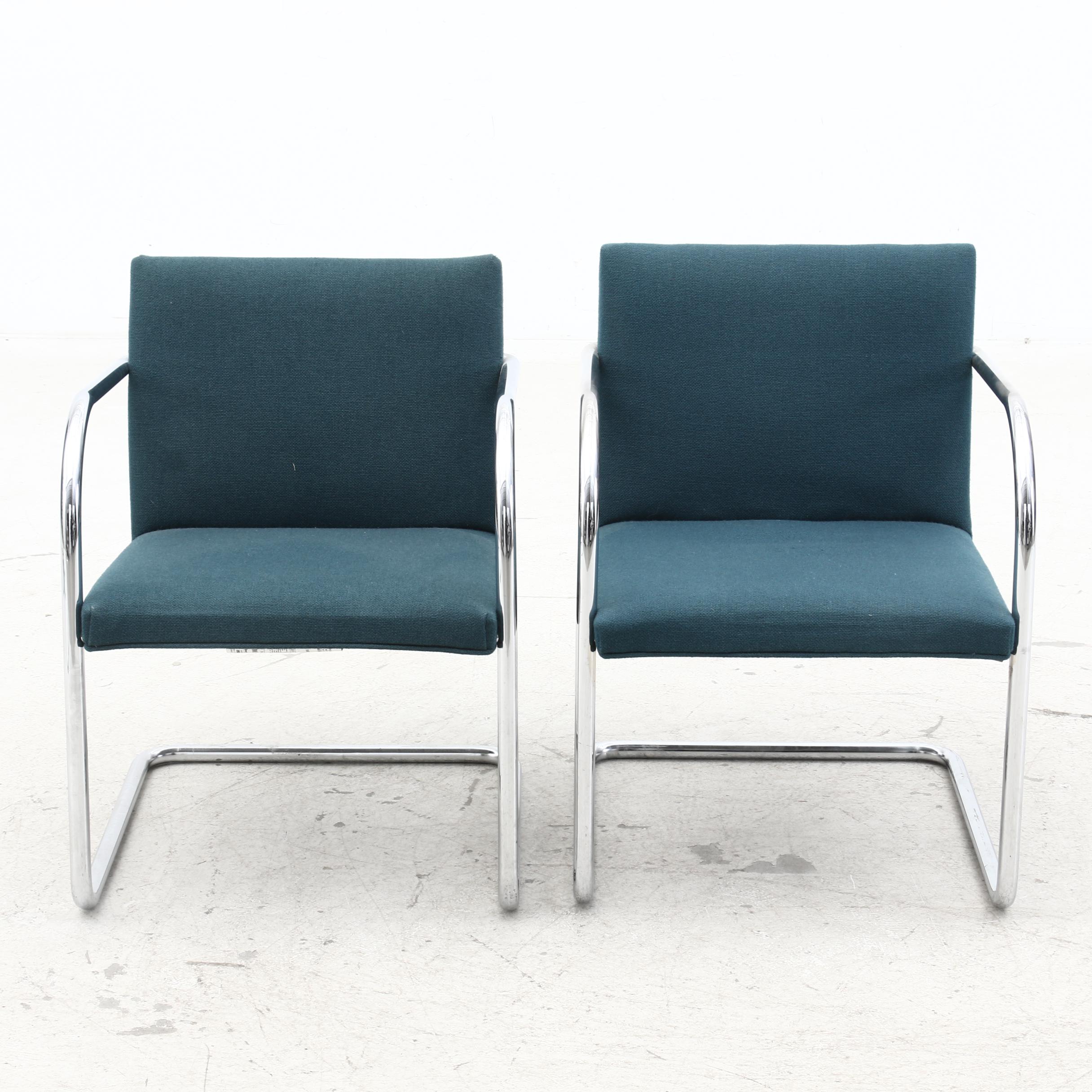 Pair of Thonet Cantilever Chromed Steel and Upholstered Armchairs, 1980s