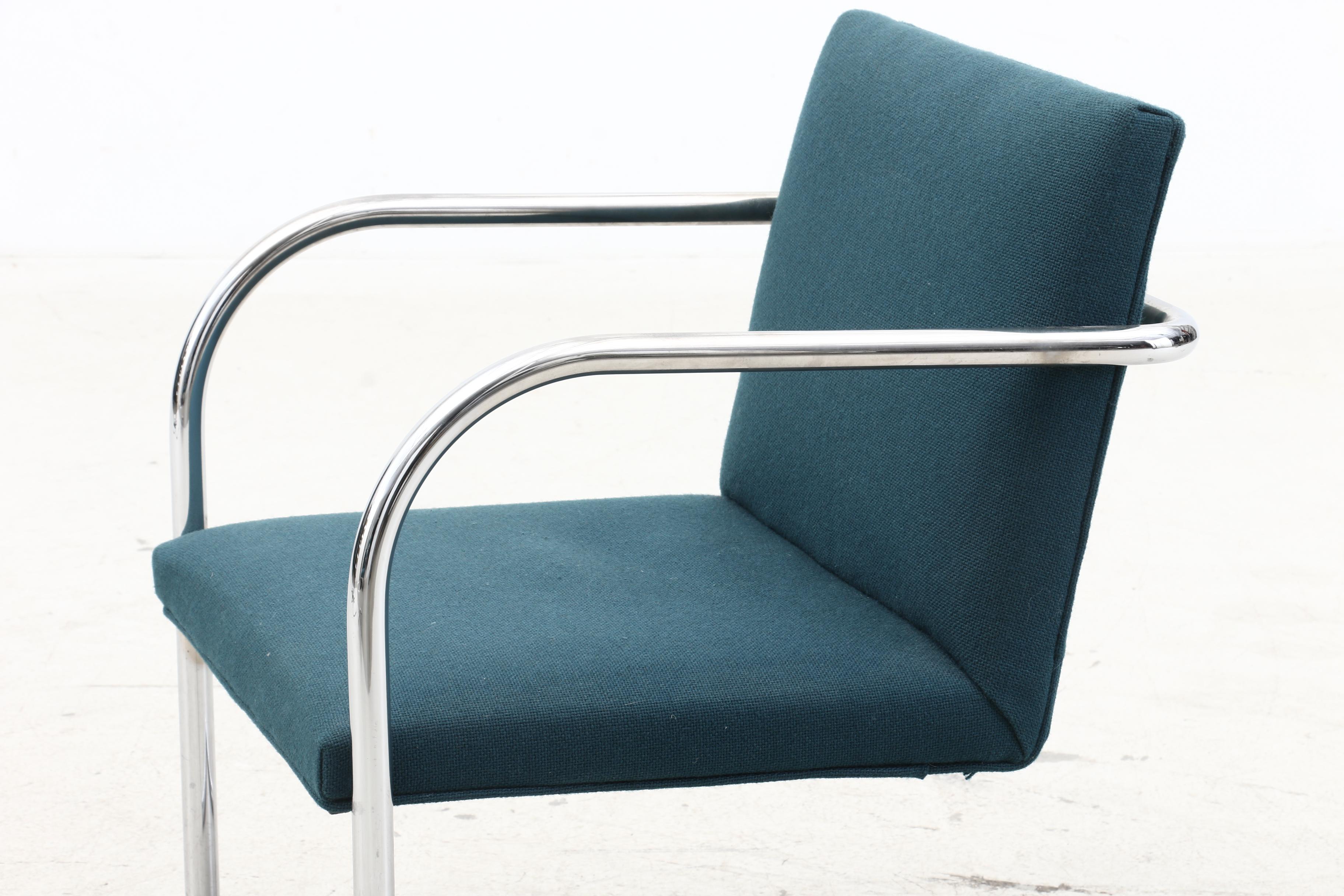 Pair of Thonet Cantilever Chromed Steel and Upholstered Armchairs, 1980s