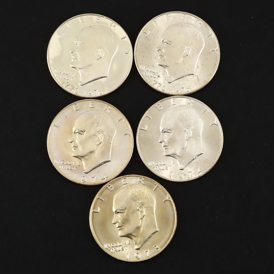 Five Eisenhower Silver Dollars