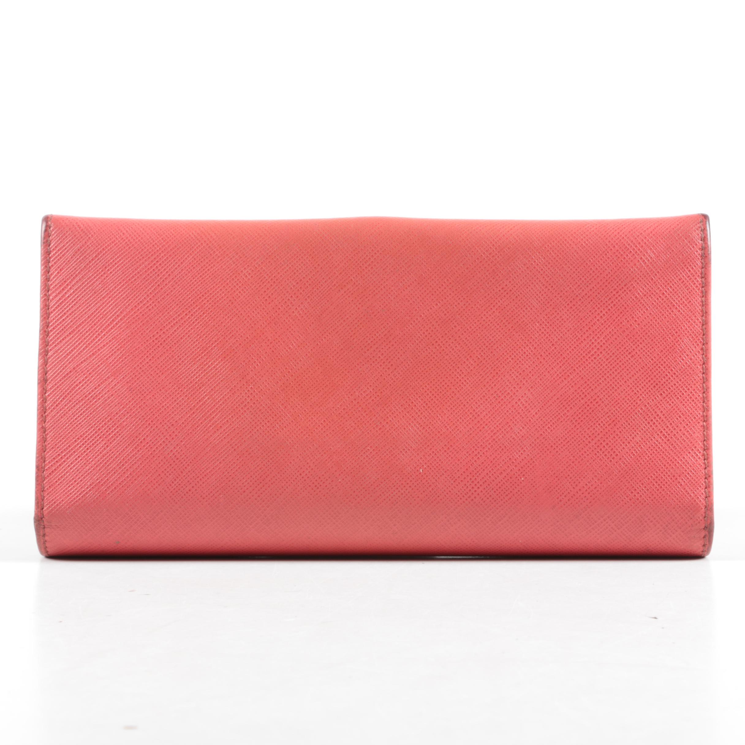 Salvatore Ferragamo Gancini Icona Continental Wallet in Coral Saffiano Leather