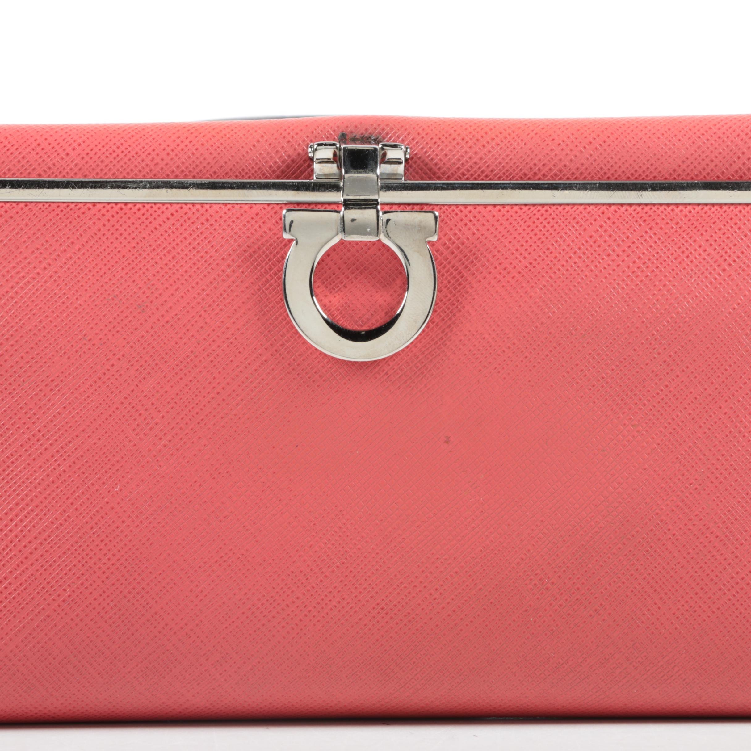 Salvatore Ferragamo Gancini Icona Continental Wallet in Coral Saffiano Leather