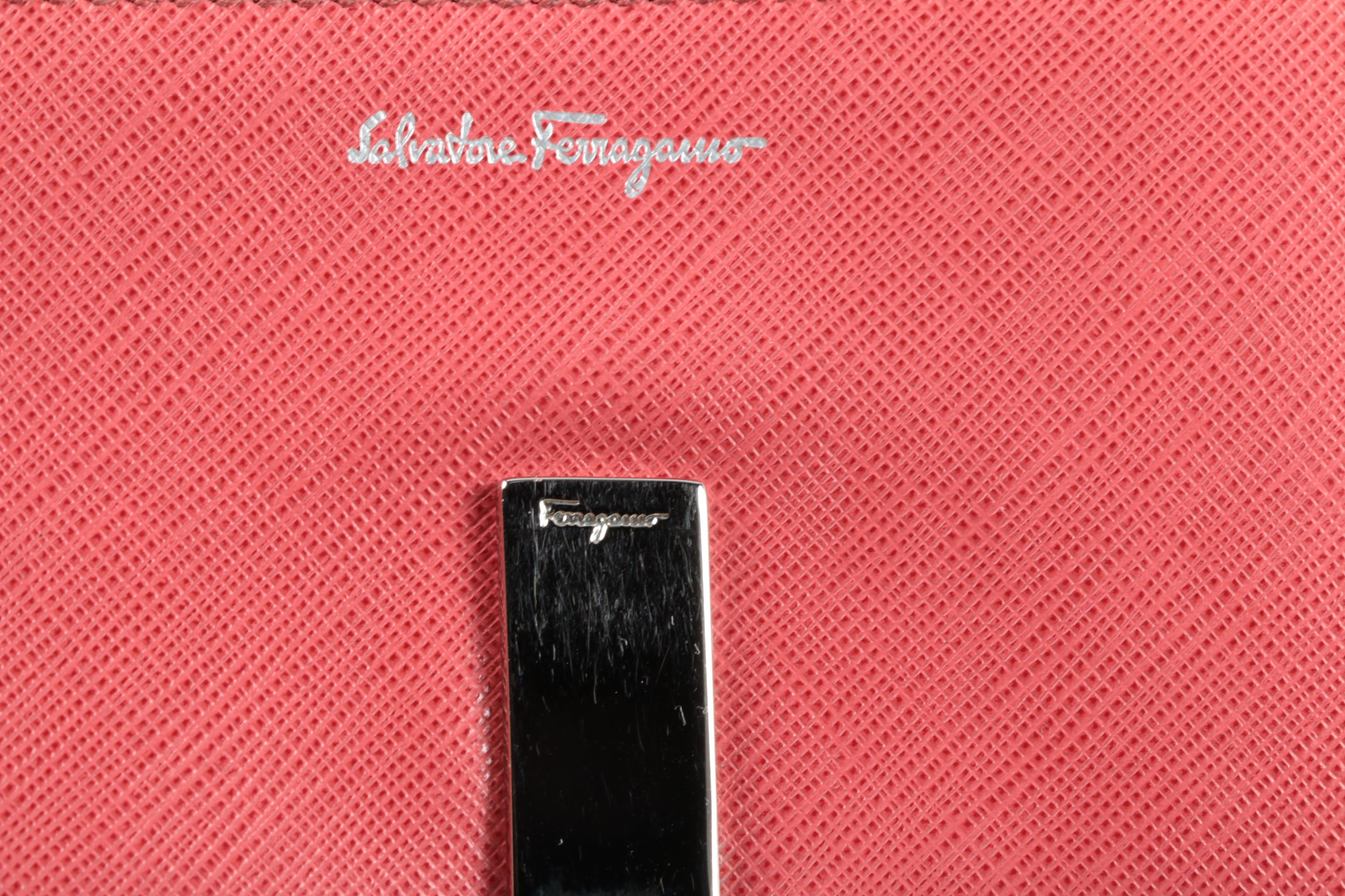 Salvatore Ferragamo Gancini Icona Continental Wallet in Coral Saffiano Leather