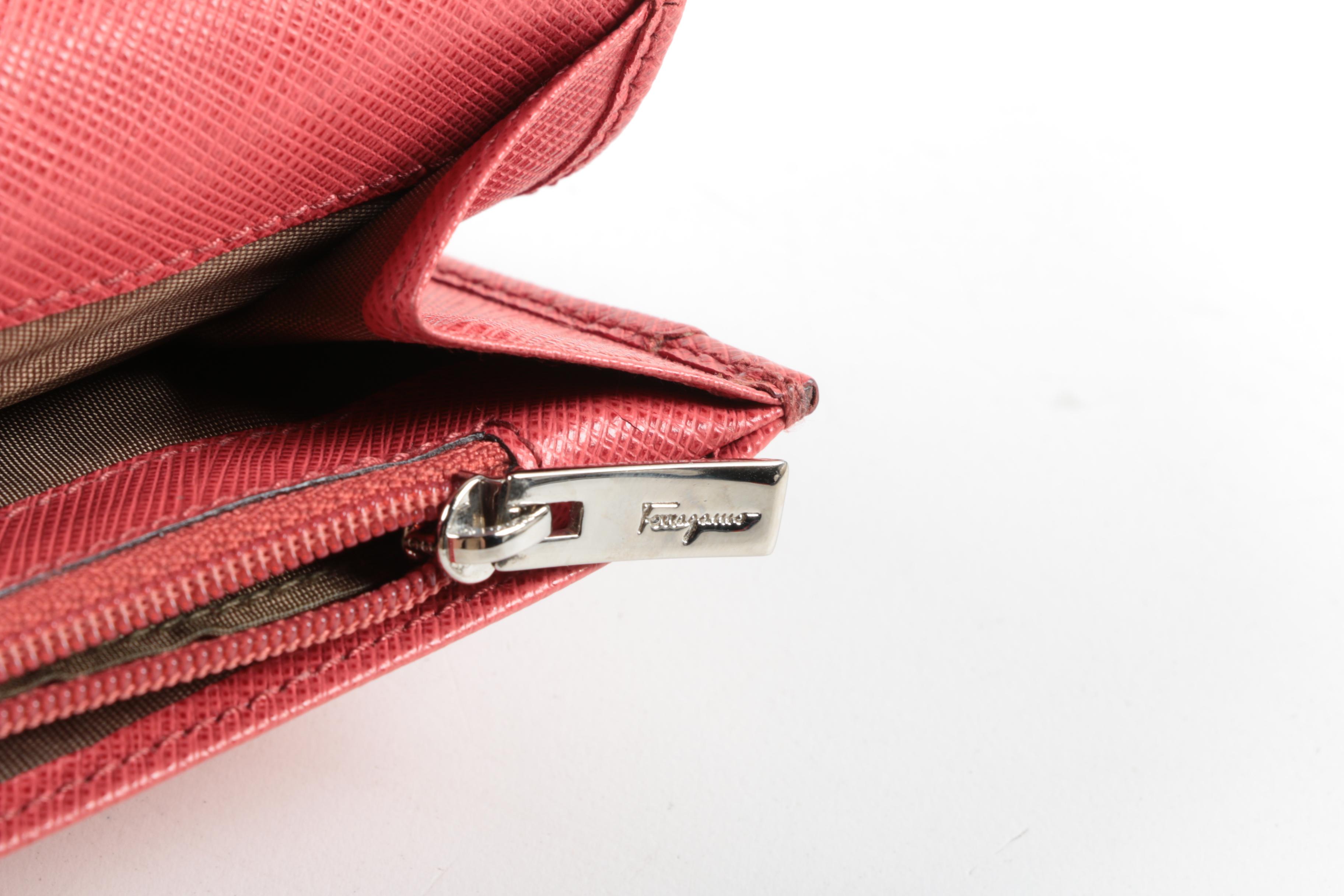 Salvatore Ferragamo Gancini Icona Continental Wallet in Coral Saffiano Leather