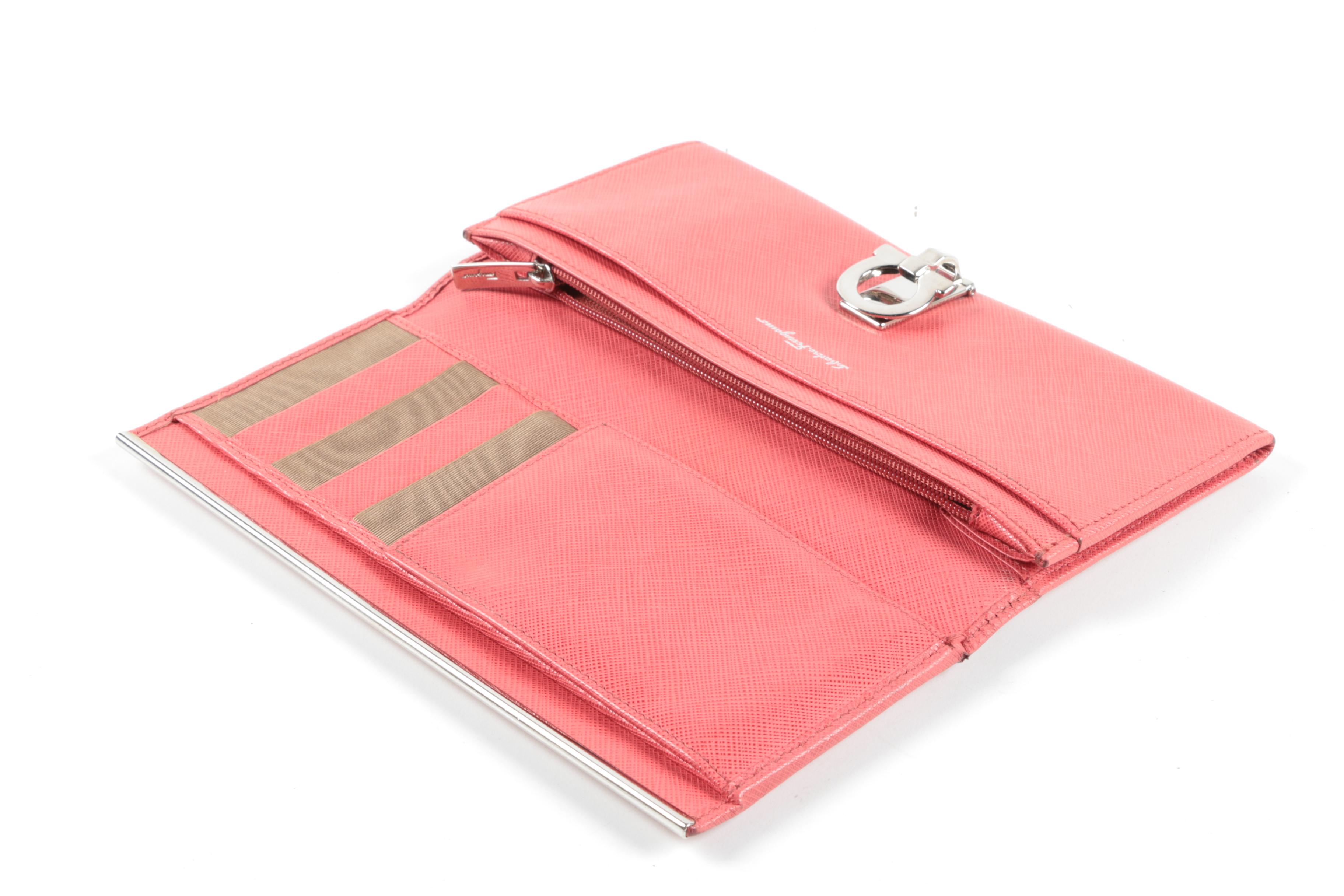 Salvatore Ferragamo Gancini Icona Continental Wallet in Coral Saffiano Leather