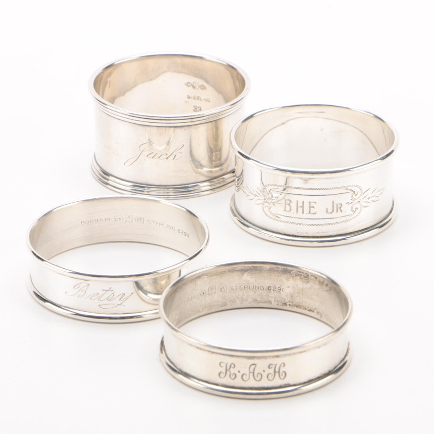 Sterling Silver Napkin Rings by Gorham, Webster Co., and Fessenden Company