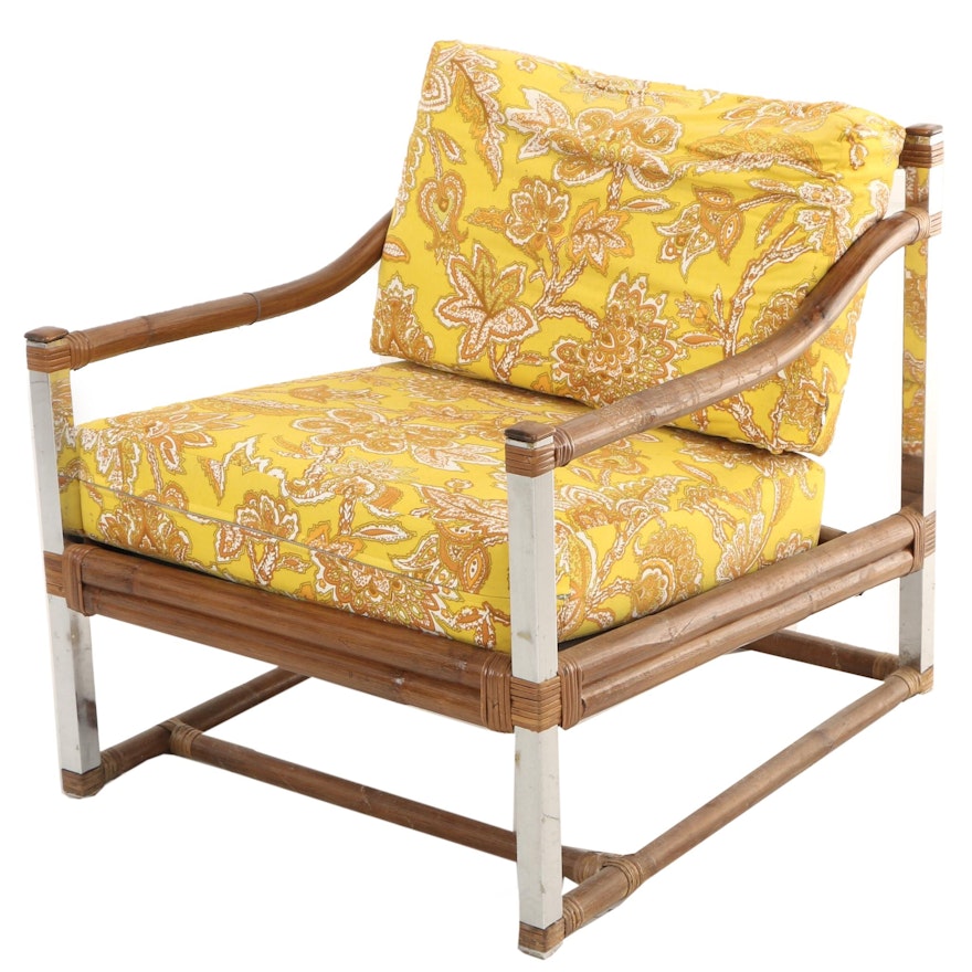 Four Seasons Rattan Furniture, Chrome and Rattan Lounge Chair, Mid 20th Century