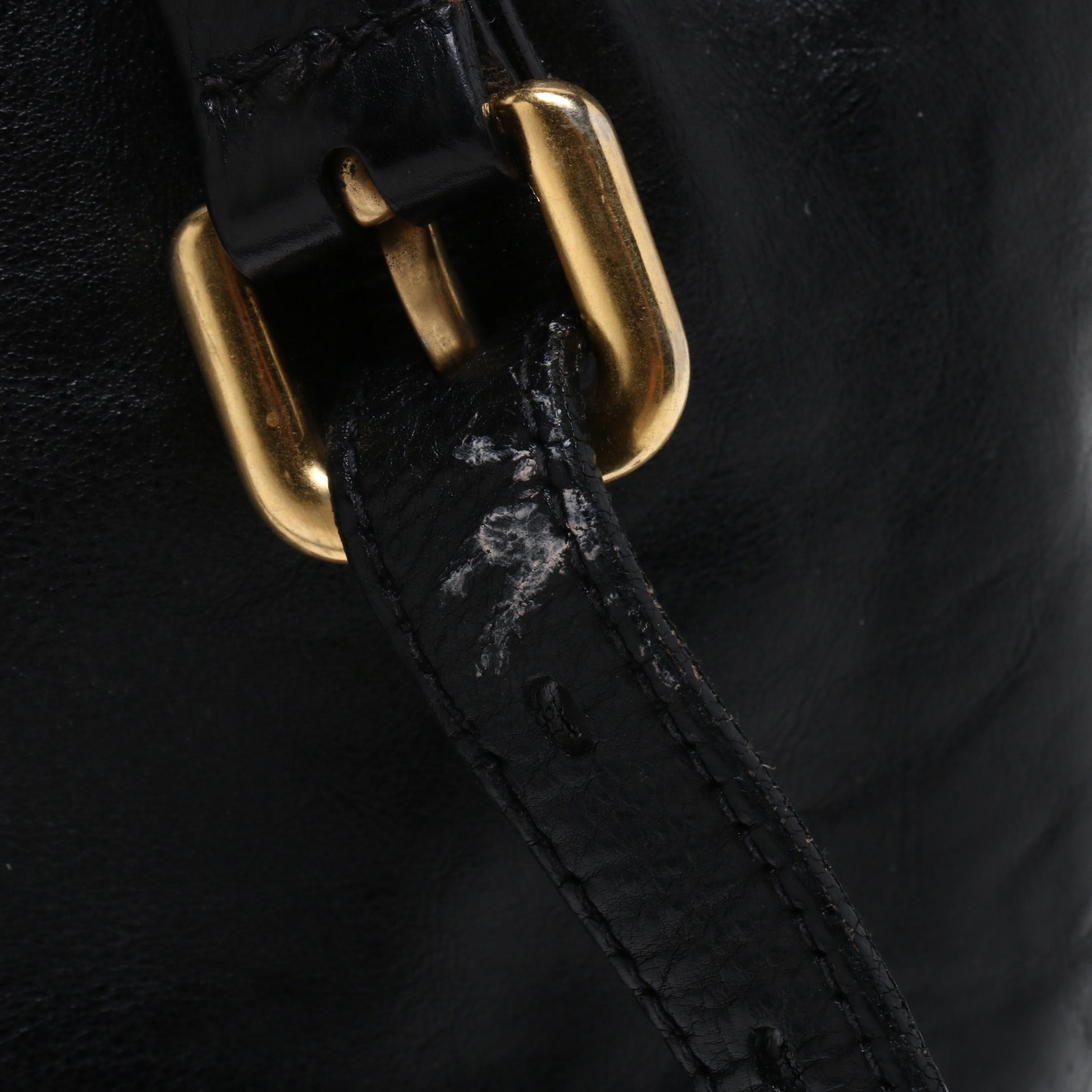 Prada Black Leather Pleated Tote Bag