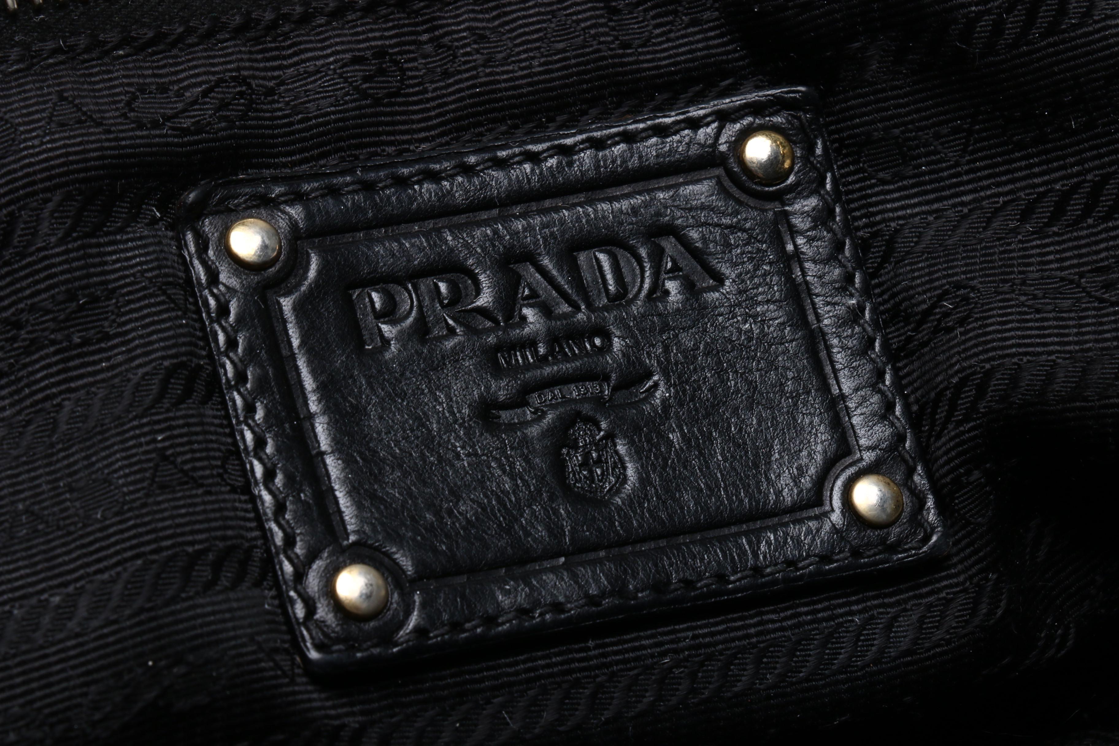 Prada Black Leather Pleated Tote Bag