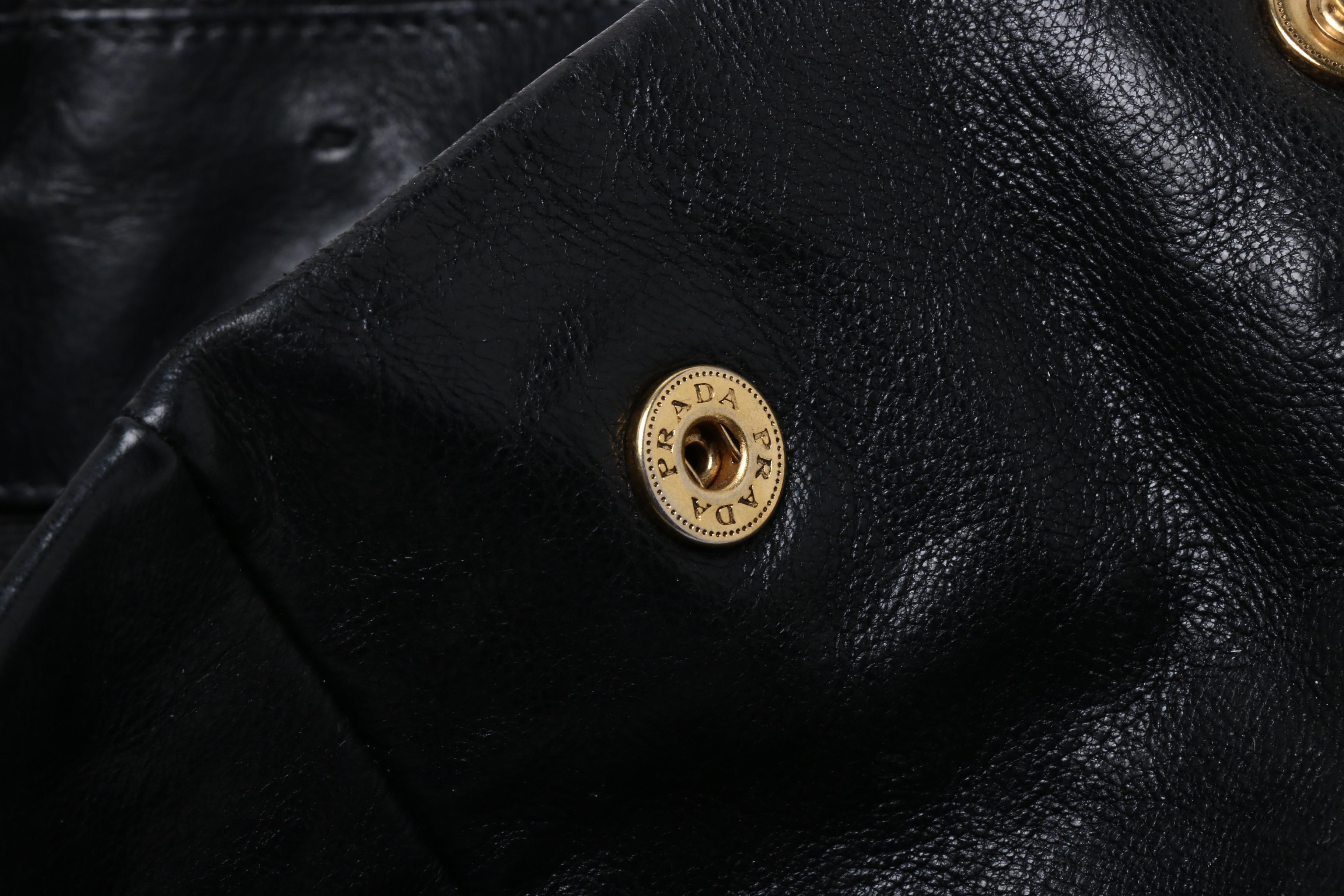 Prada Black Leather Pleated Tote Bag