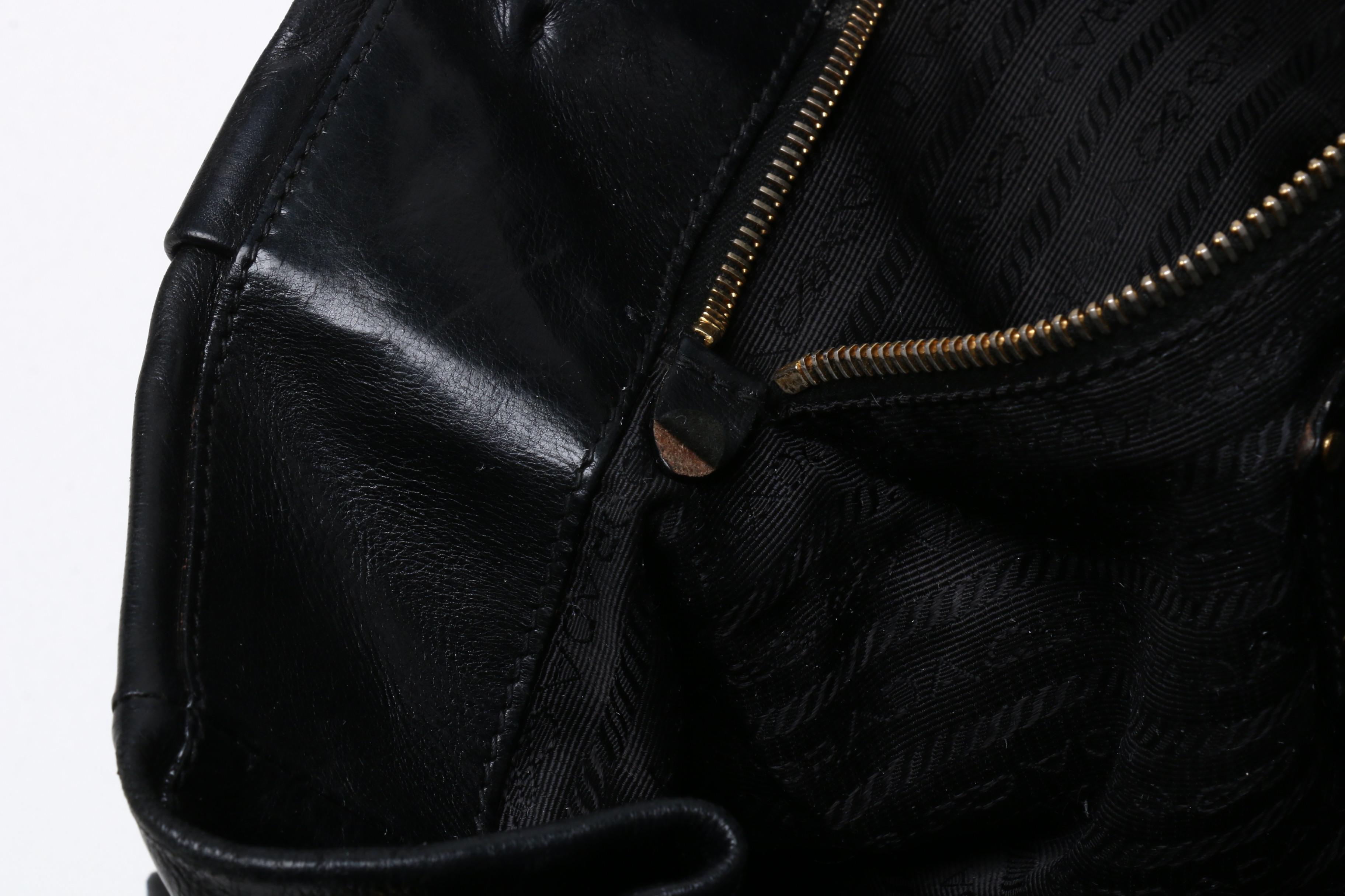 Prada Black Leather Pleated Tote Bag