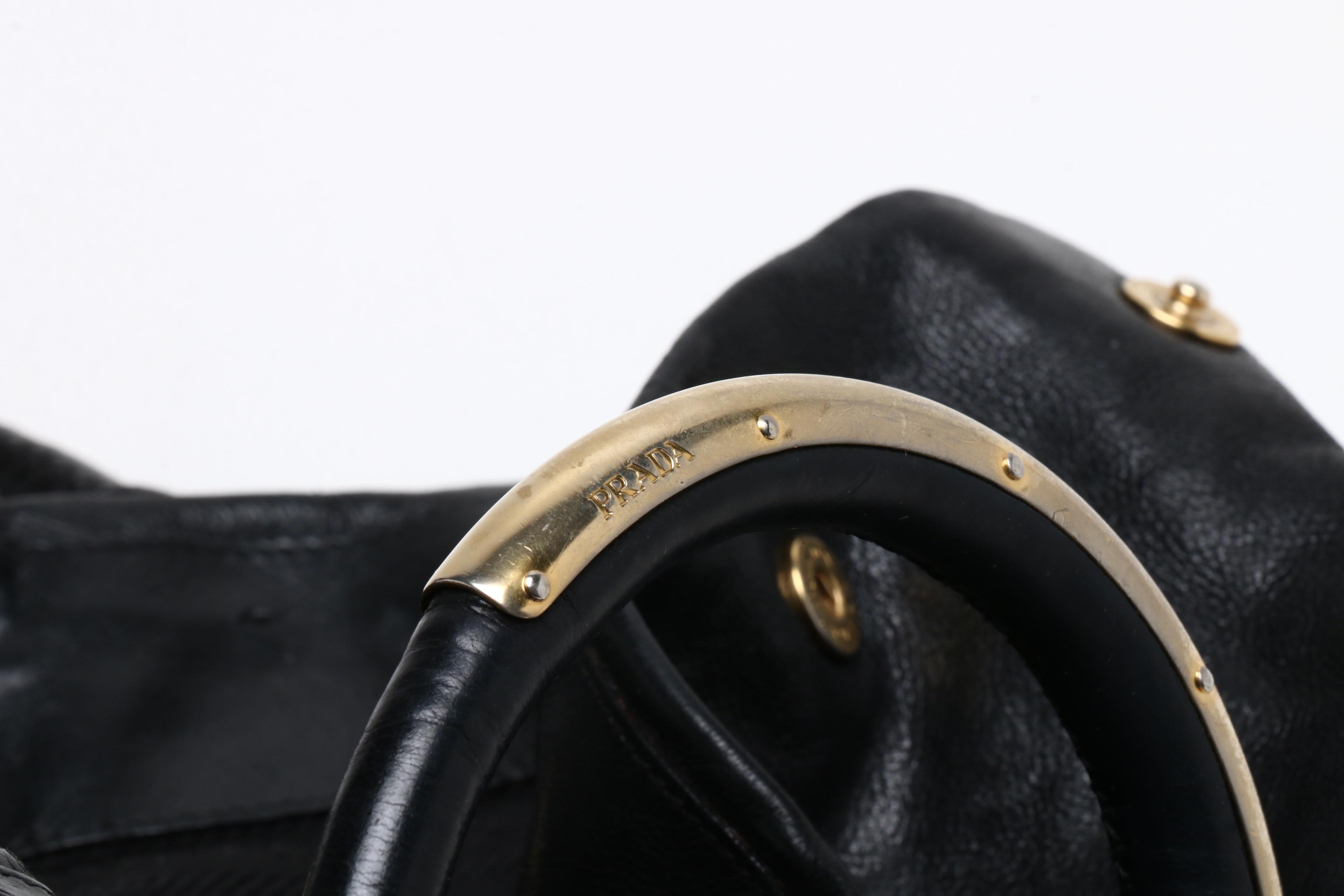 Prada Black Leather Pleated Tote Bag