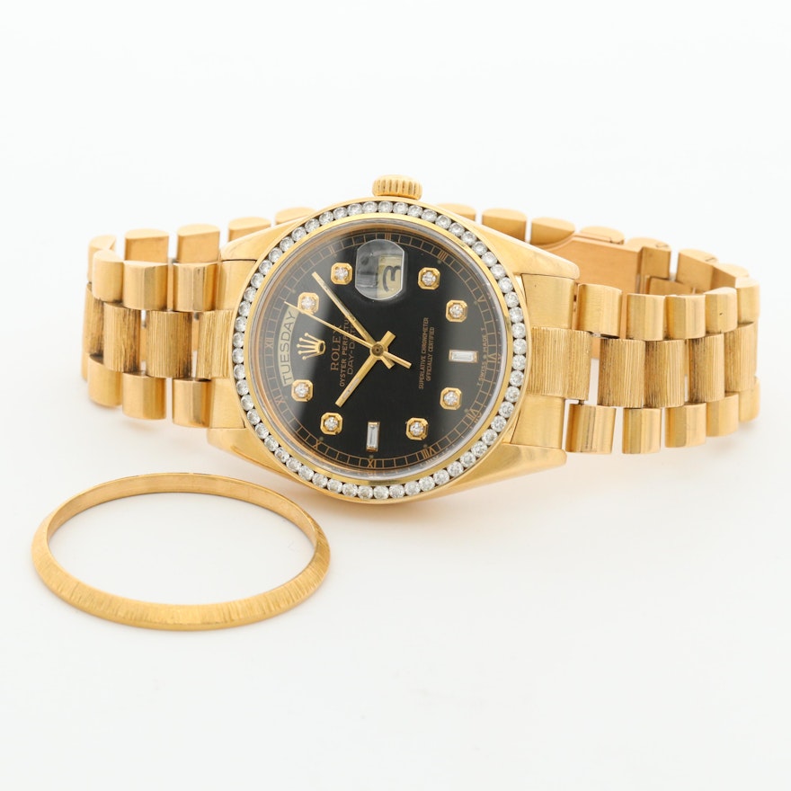 Vintage Rolex Day-Date 18K Gold and 1.85 CTW Diamond Wristwatch,1979