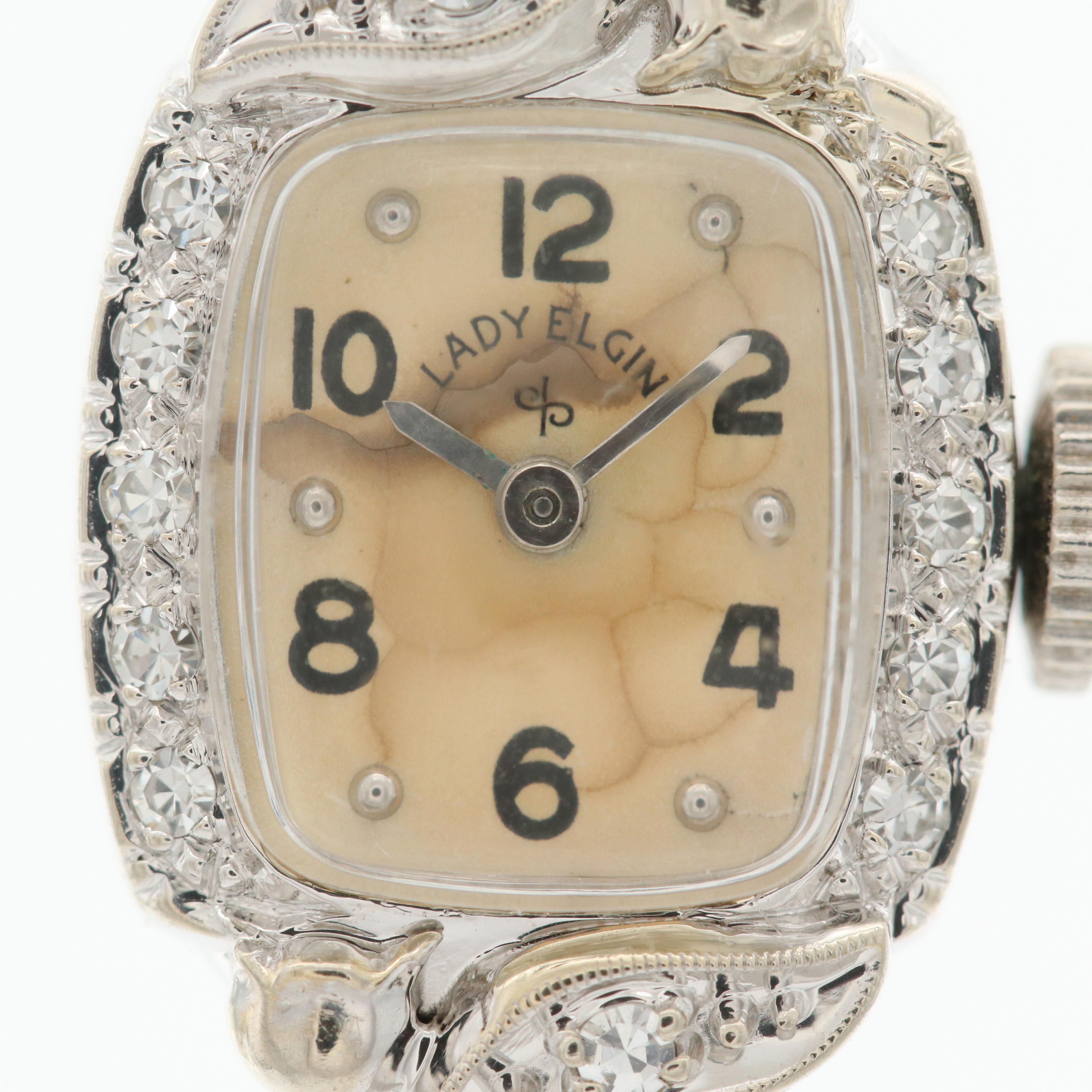 Lady Elgin 14K White Gold and Diamond Watch
