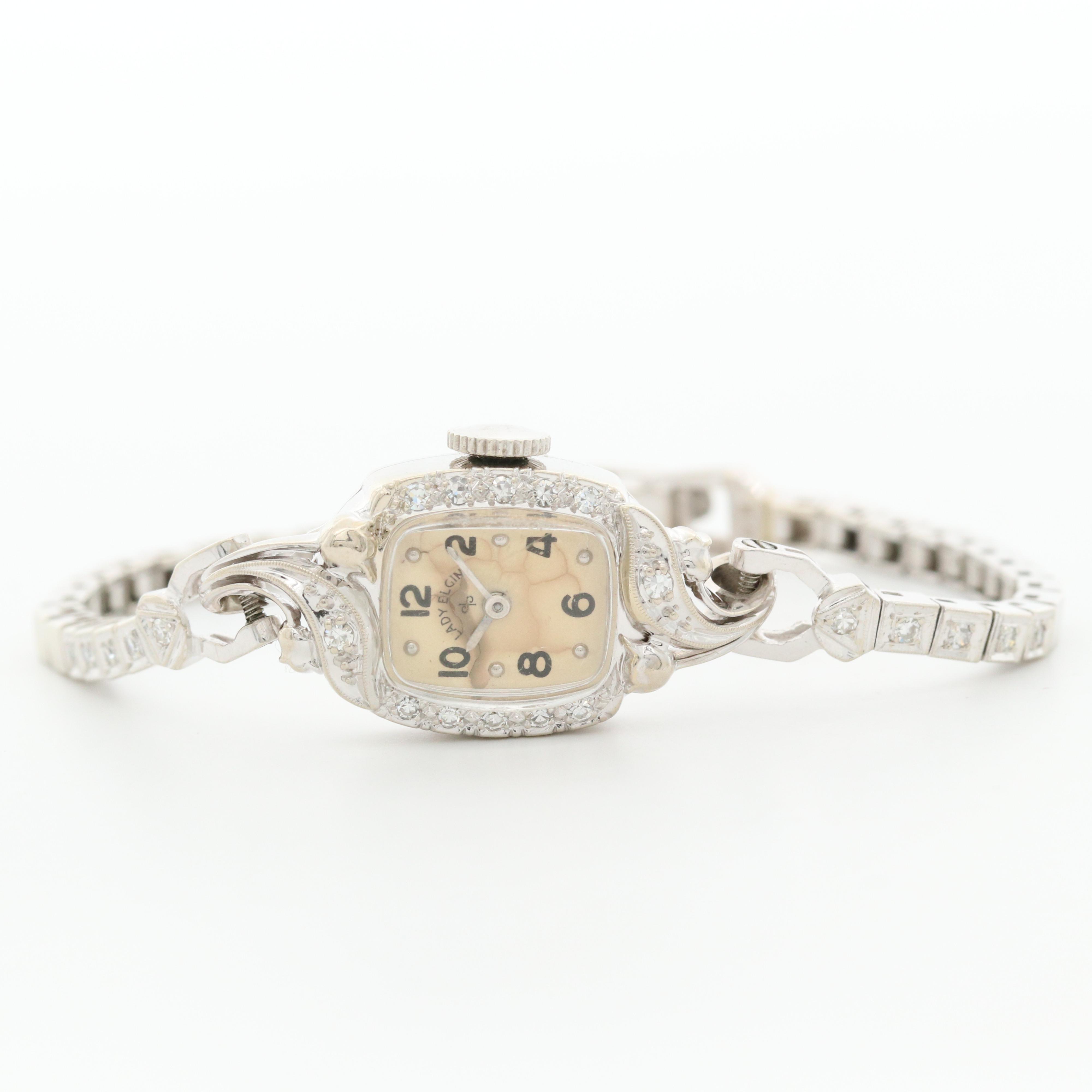 Lady Elgin 14K White Gold and Diamond Watch