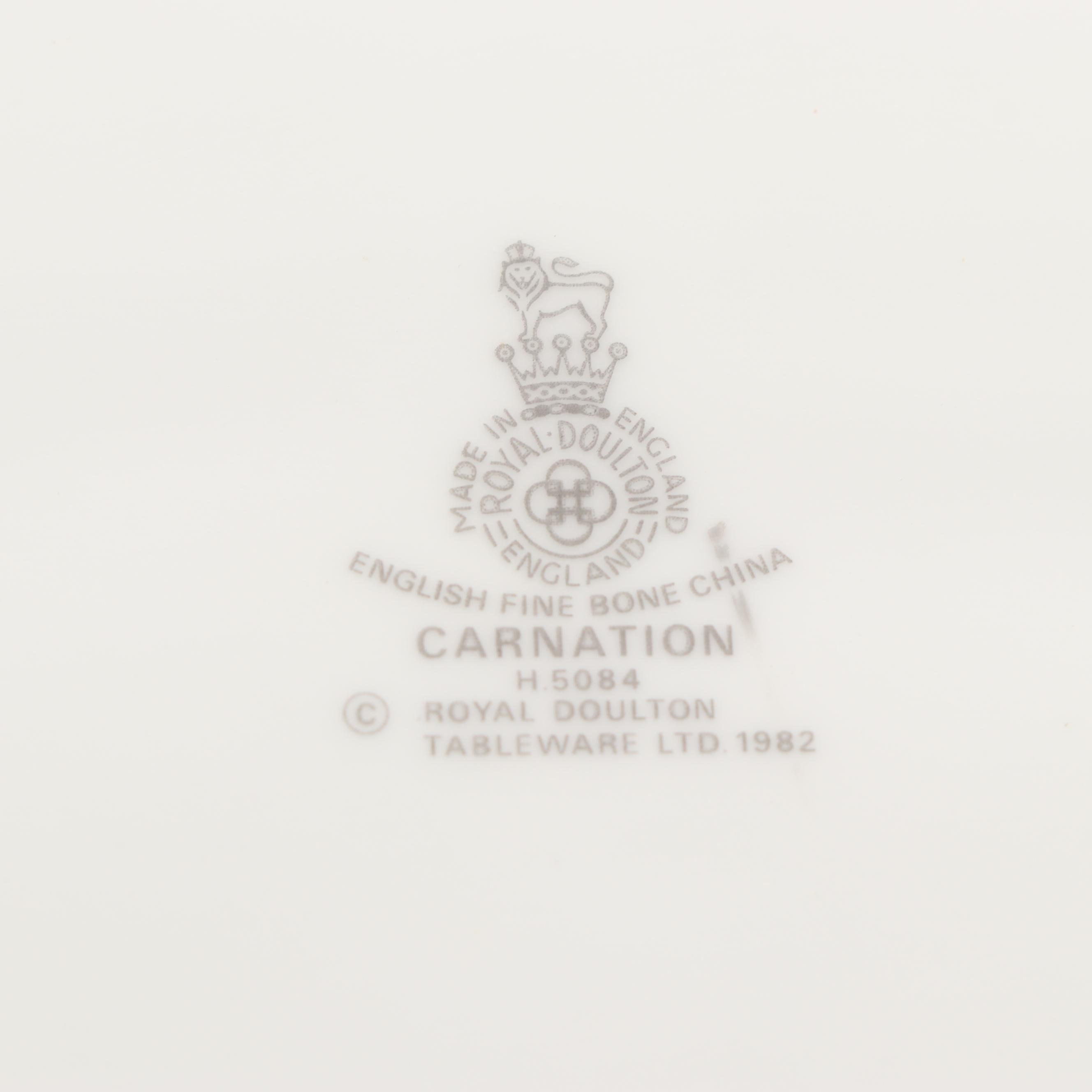 Royal Doulton Bone China Dinnerware "Carnation" Pattern, 1983-1998