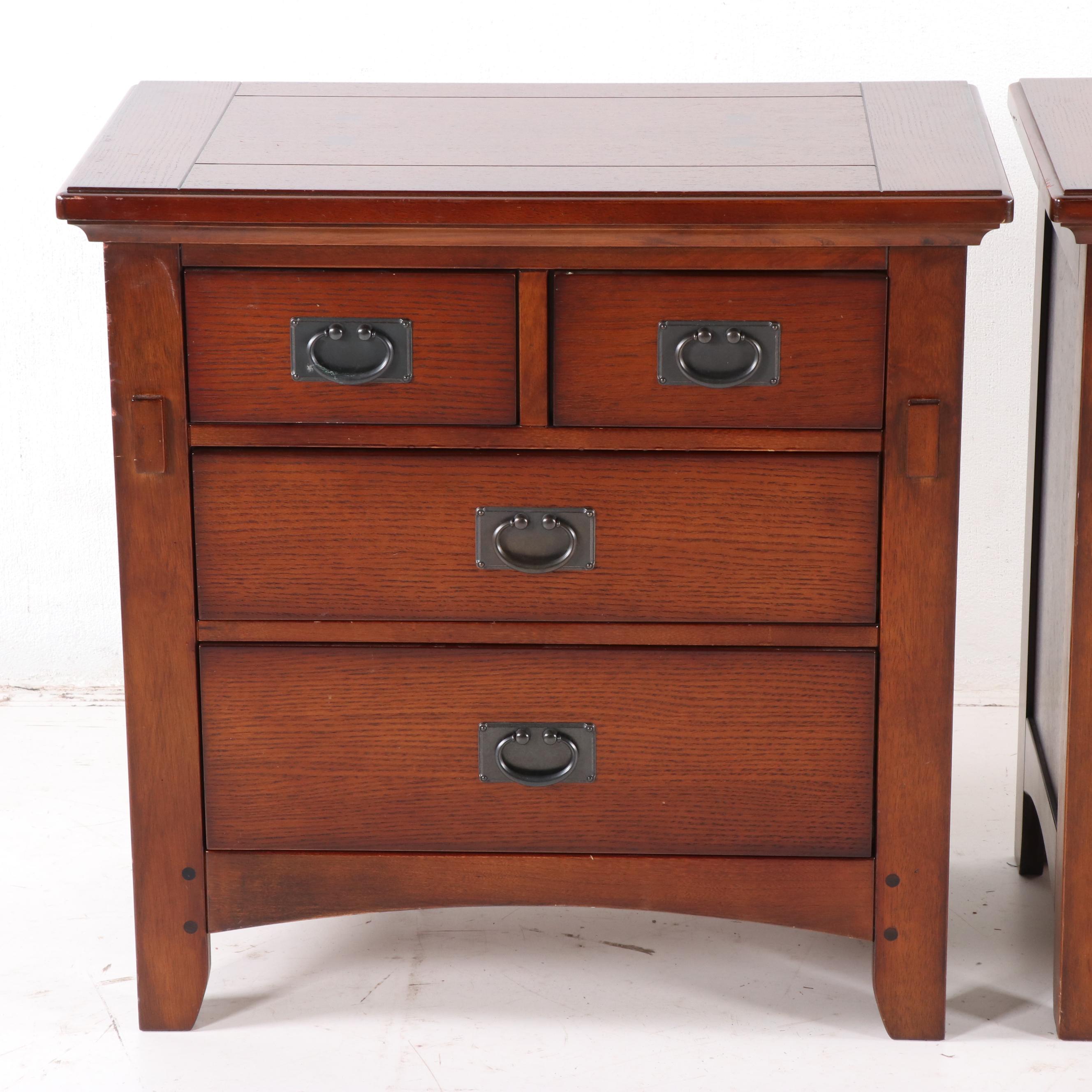 Contemporary Mission Style Oak Finish Nightstands