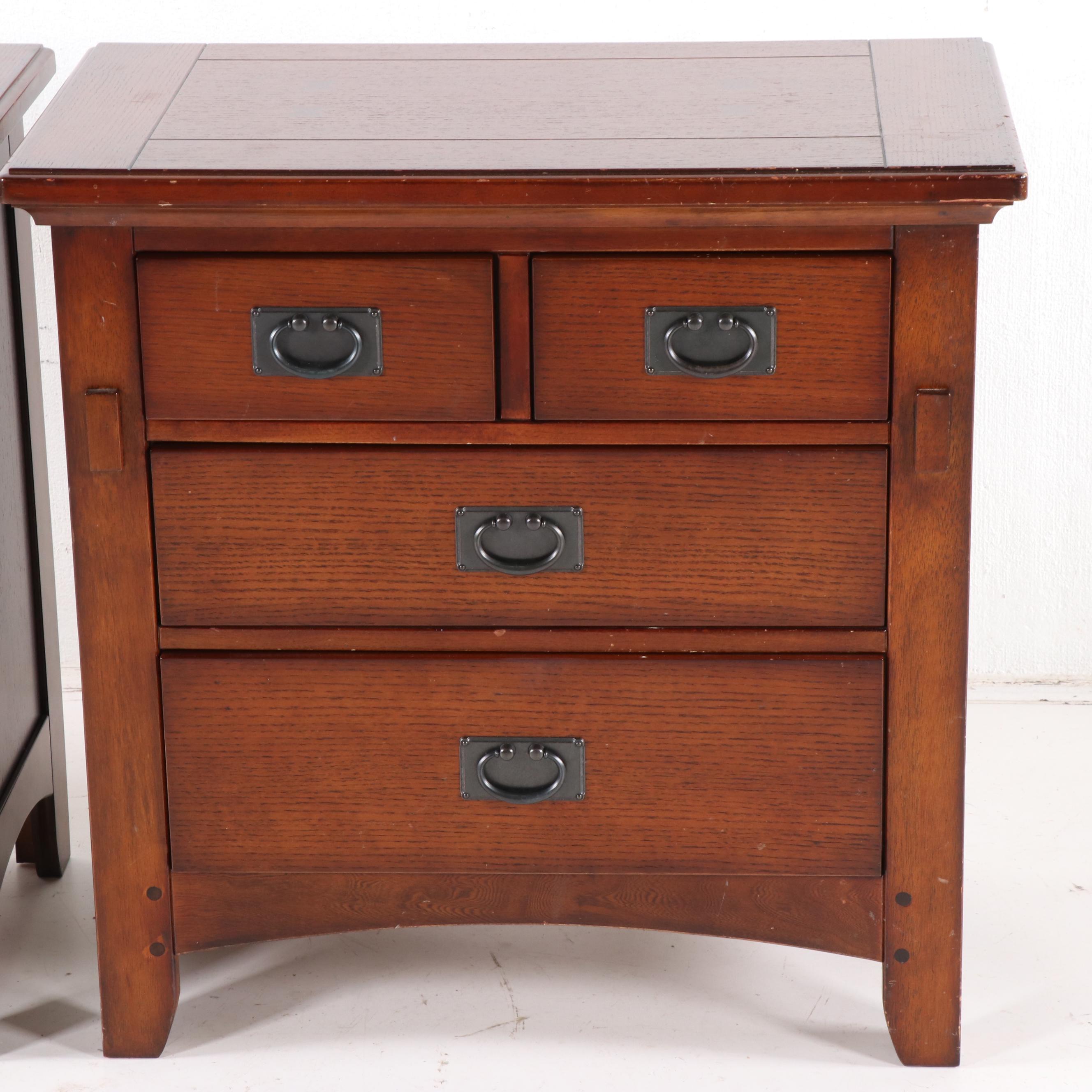 Contemporary Mission Style Oak Finish Nightstands