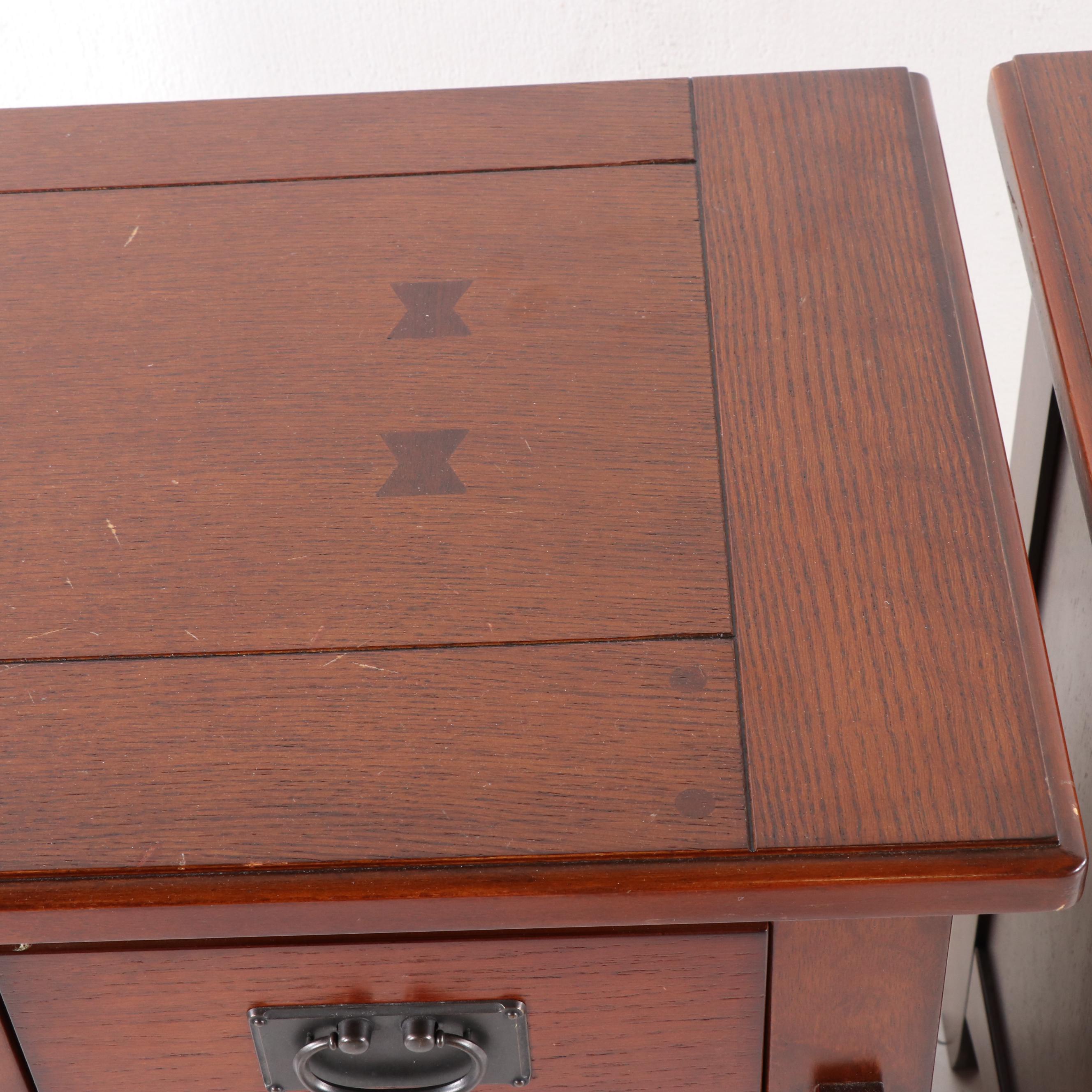 Contemporary Mission Style Oak Finish Nightstands