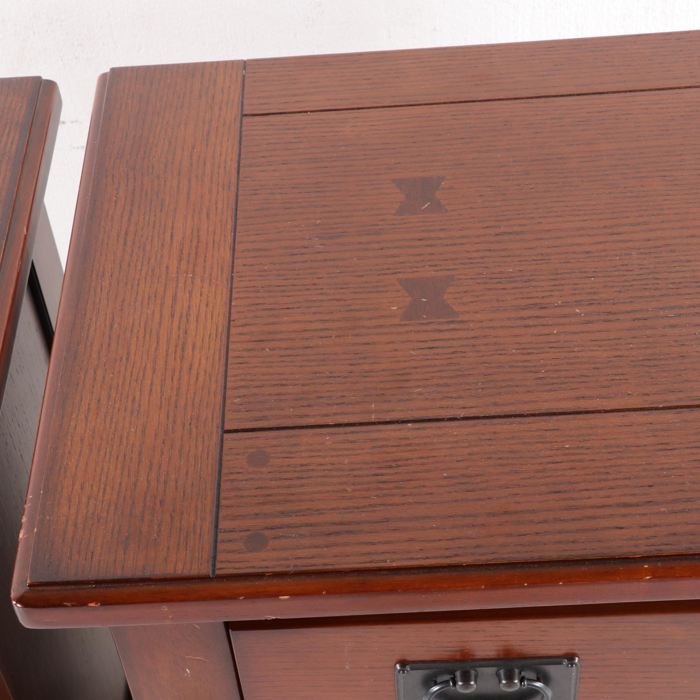 Contemporary Mission Style Oak Finish Nightstands