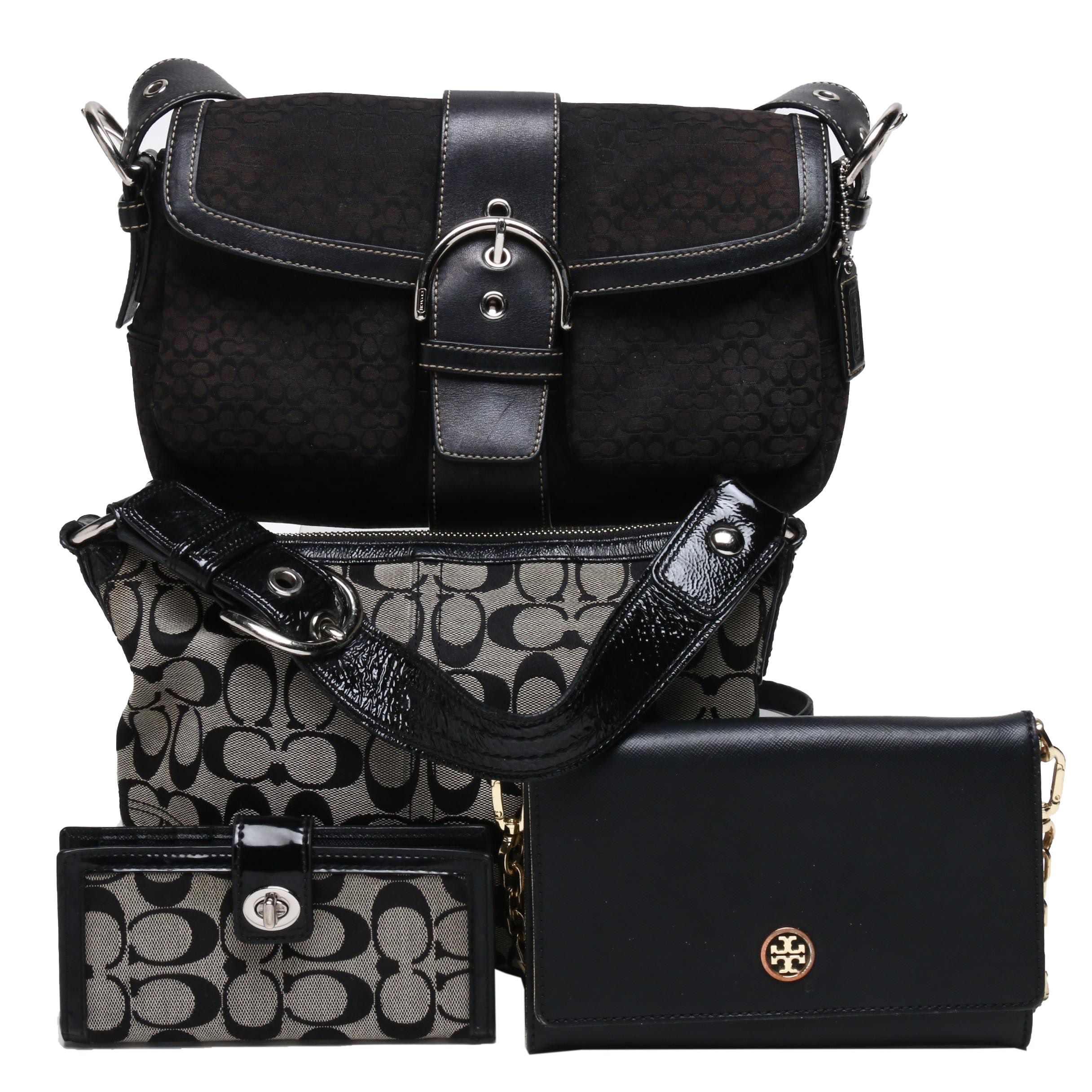 Tory Burch Black Leather Robinson Chain Wallet and Coach Handbags