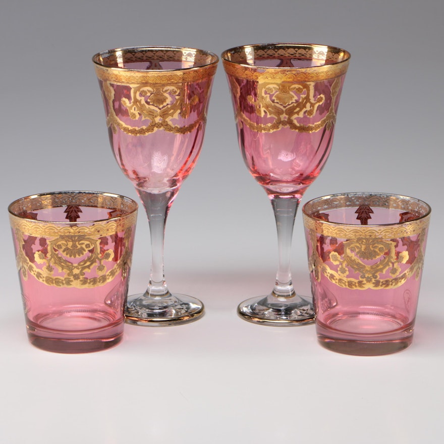 Fumo Brothers I Preziosi Gilded Water Goblets and Old Fashioned Glasses