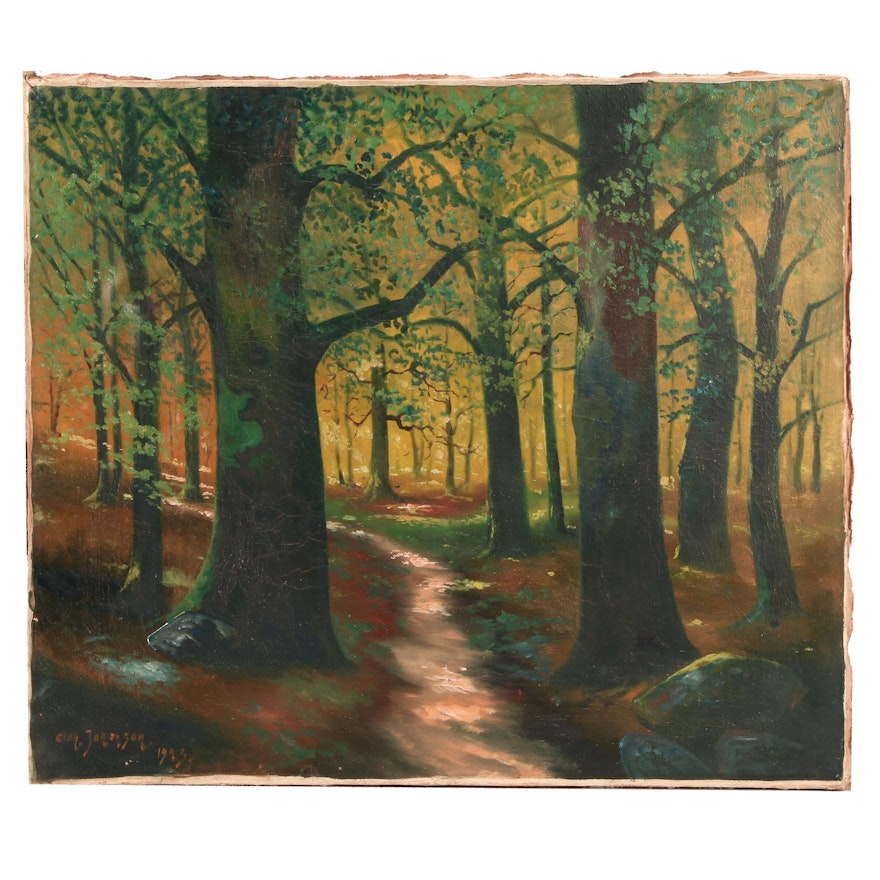 E. Johanson 1923 Oil Painting of Forest Landscape
