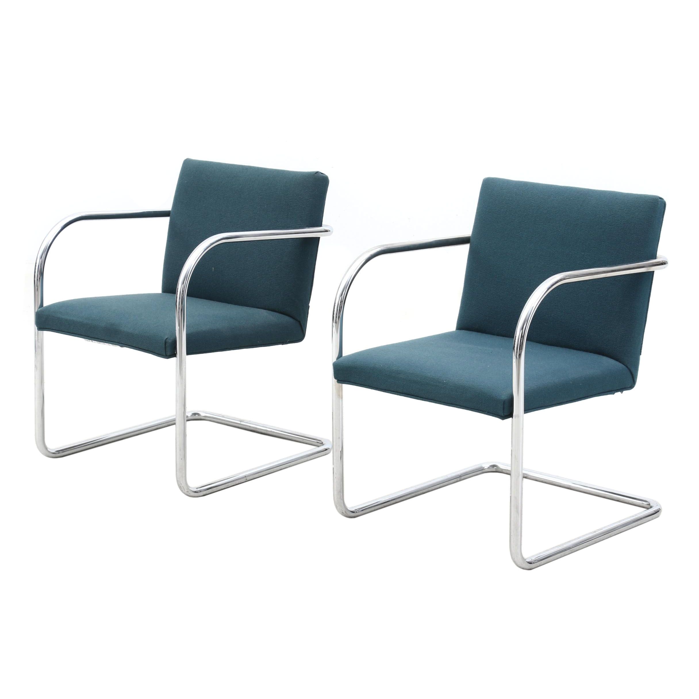 Pair of Thonet Cantilever Chromed Steel and Upholstered Armchairs, 1980s