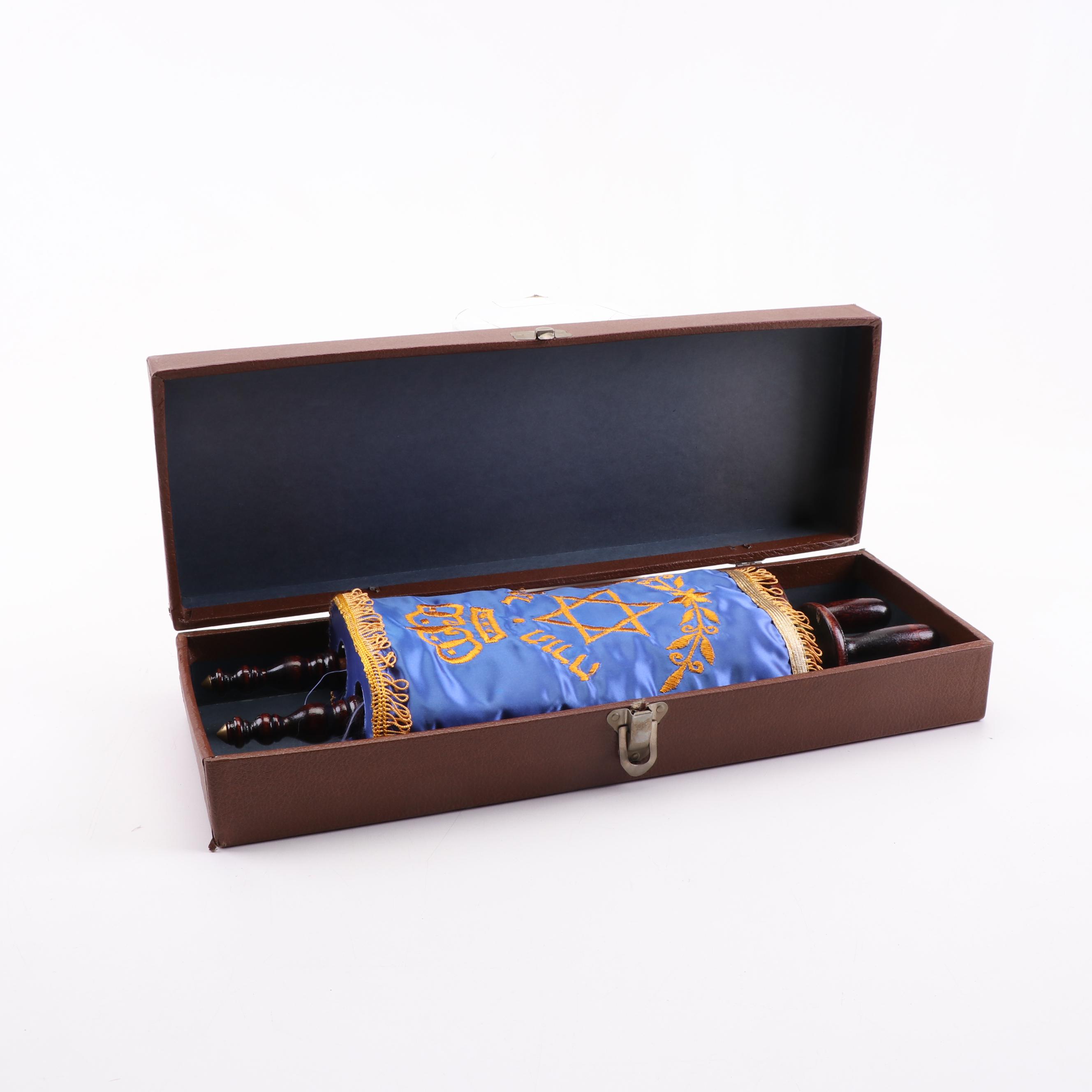 Sefer Torah Scroll with Cover and Presentation Case