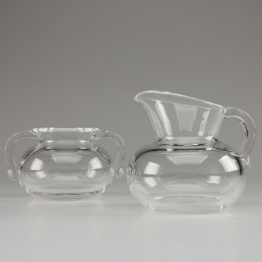 Steuben Art Glass Creamer and Sugar Designed by John Dreves, Mid to Late 20th C.