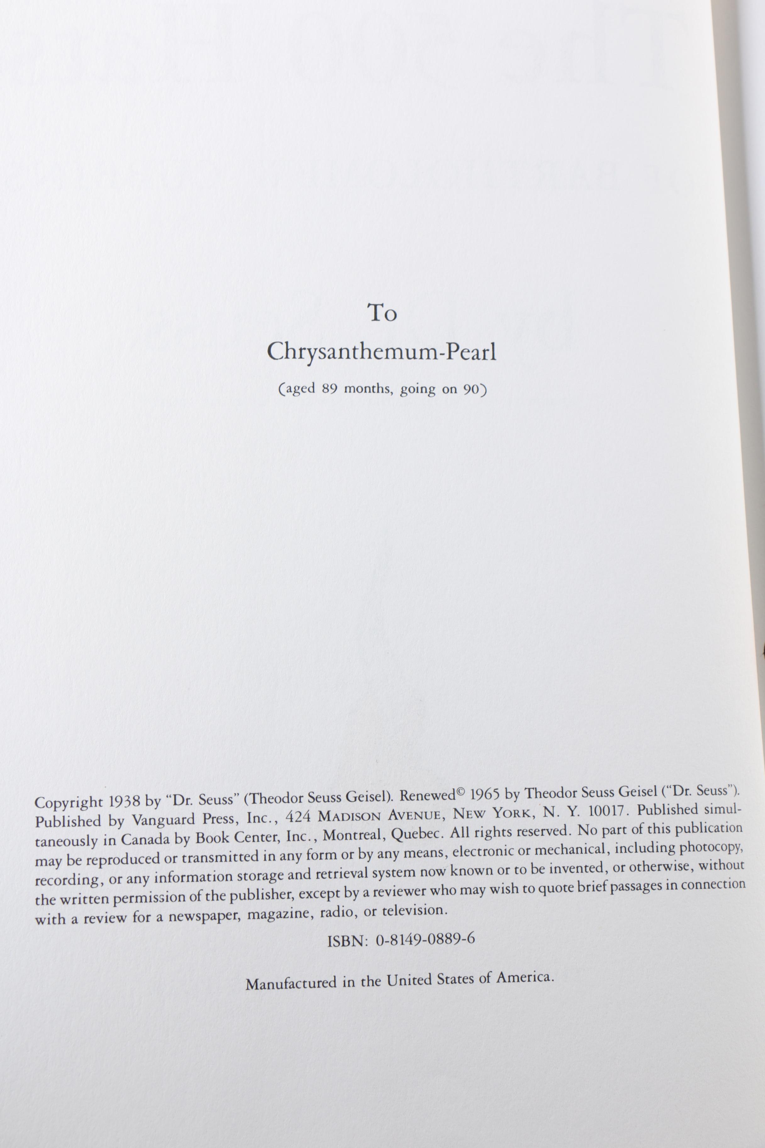 Dr. Seuss Books including "The Lorax" and "The 500 Hats of Bartholomew Cubbins"