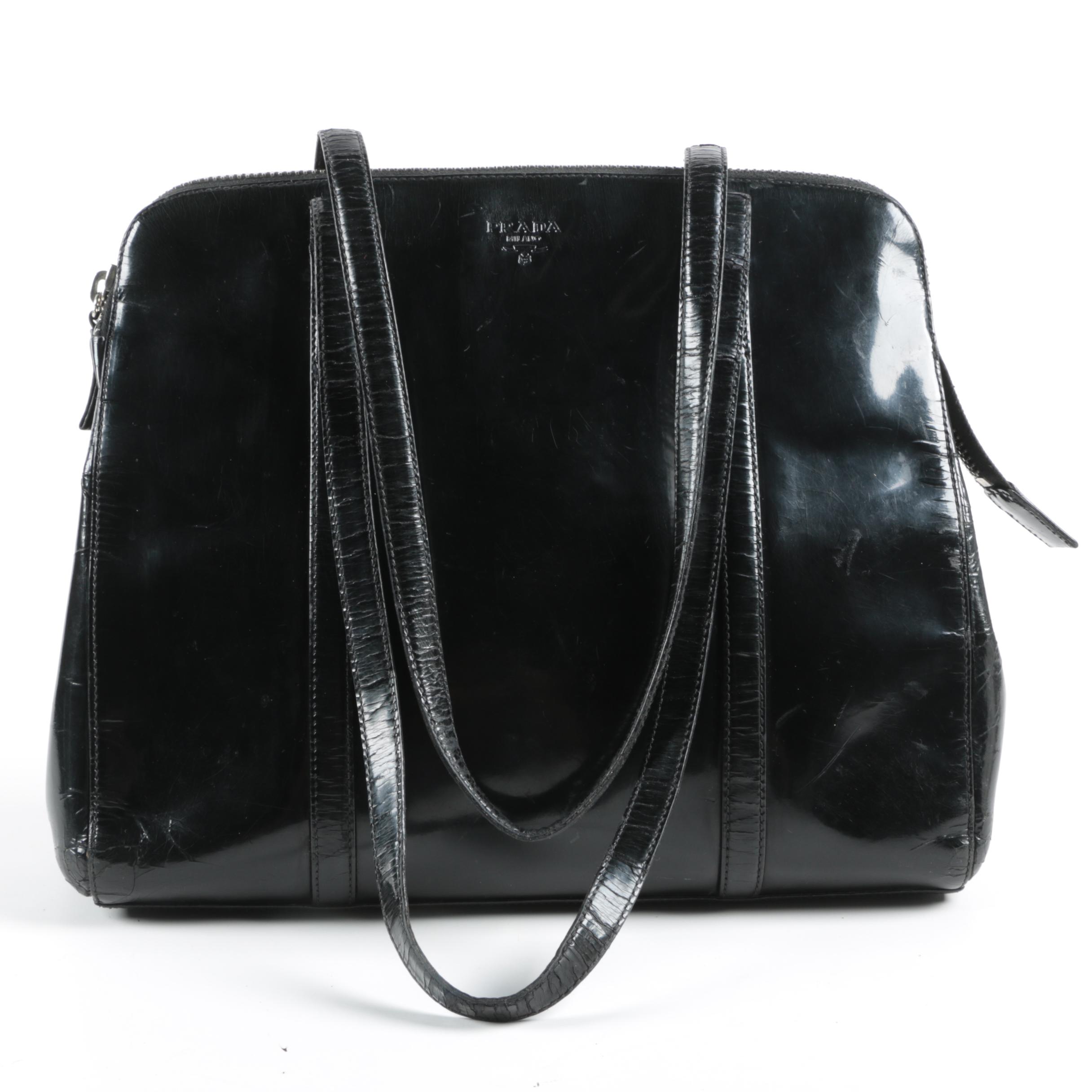 Prada Shoulder Bag in Black Spazzolato Leather