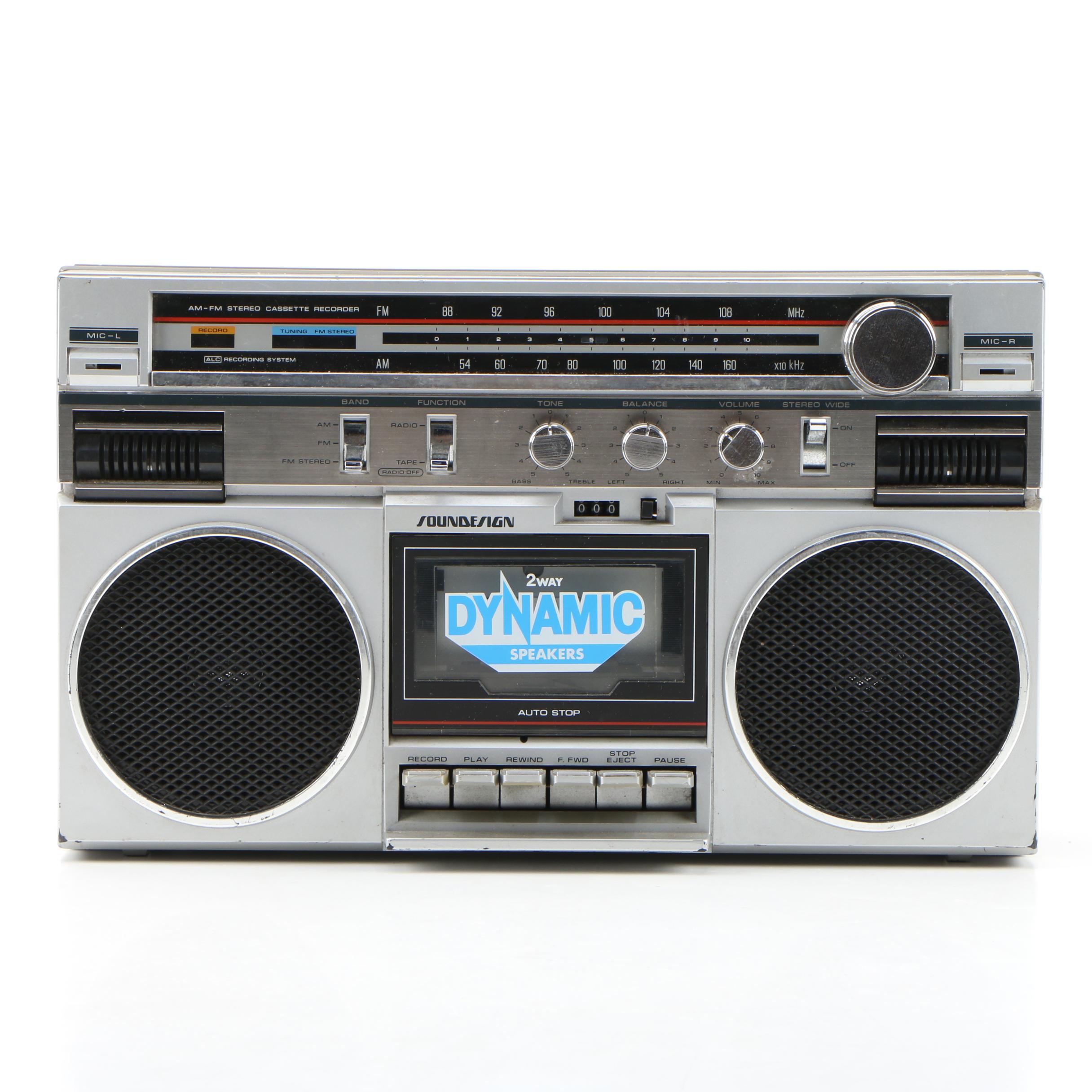 Soundesign 4633 AM/FM Stereo Cassette Recorder Boombox, 1980s