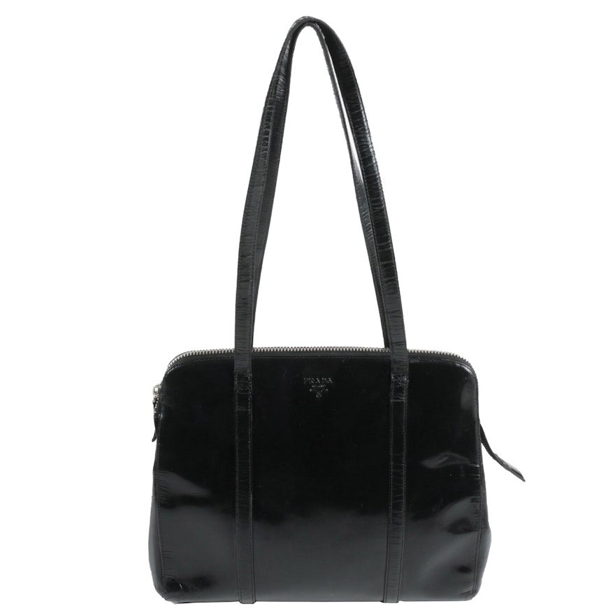 Prada Shoulder Bag in Black Spazzolato Leather