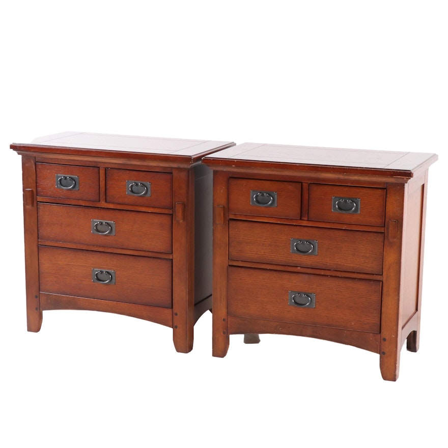 Contemporary Mission Style Oak Finish Nightstands