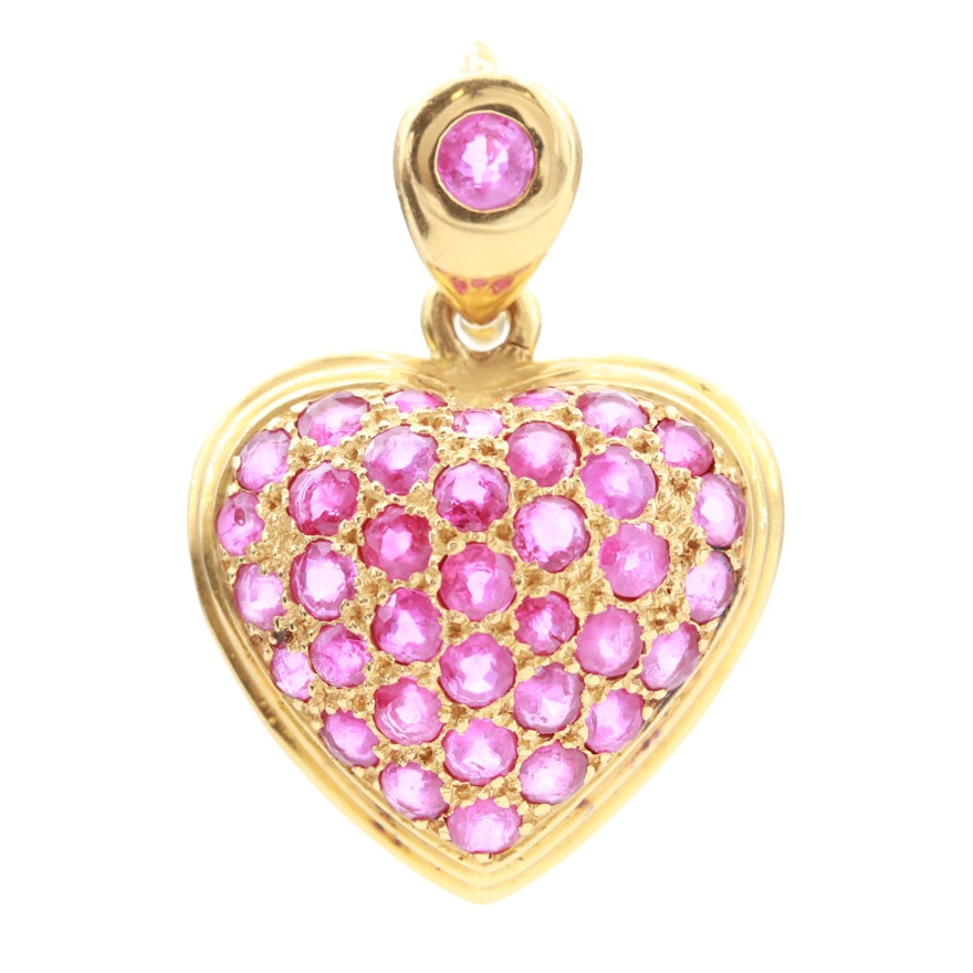 18K Yellow Gold Ruby Heart Pendant