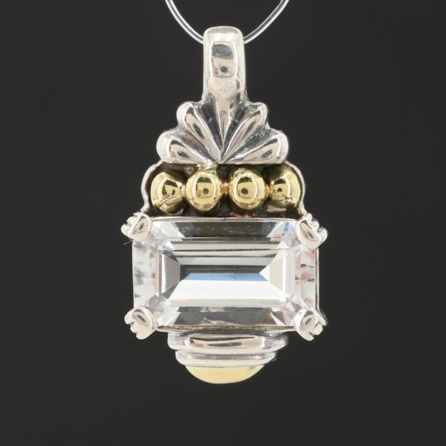 Lagos Caviar Sterling Silver Sapphire Pendant with 18K Yellow Gold Accents