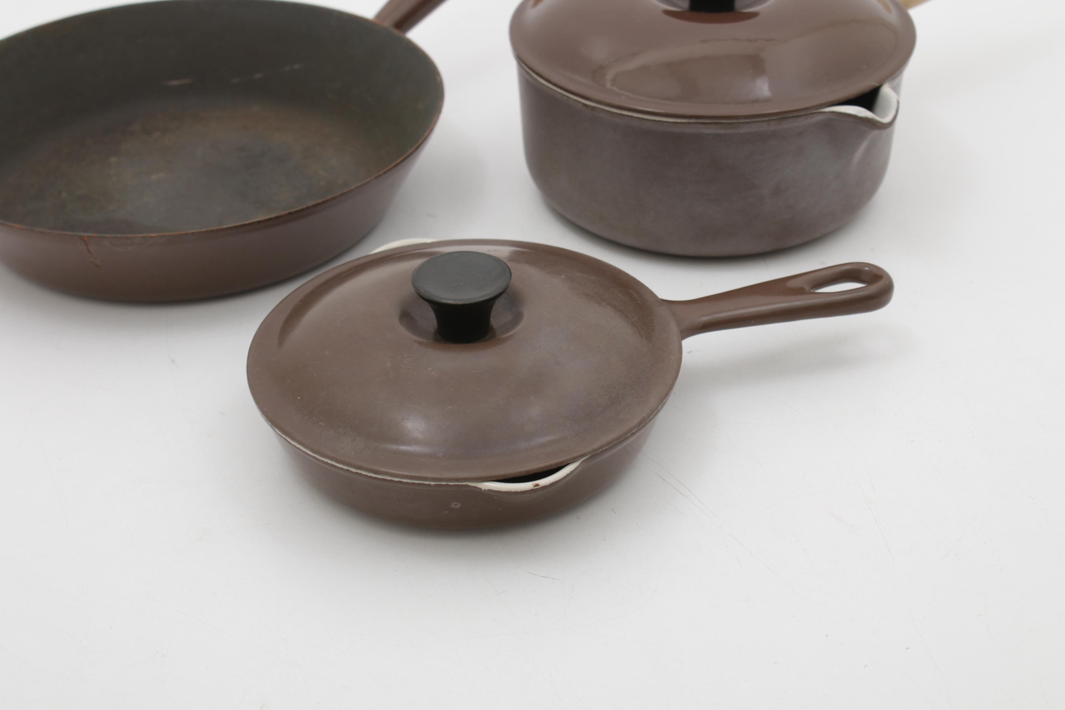Le Creuset Brown Enameled Cast Iron Cookware, Vintage