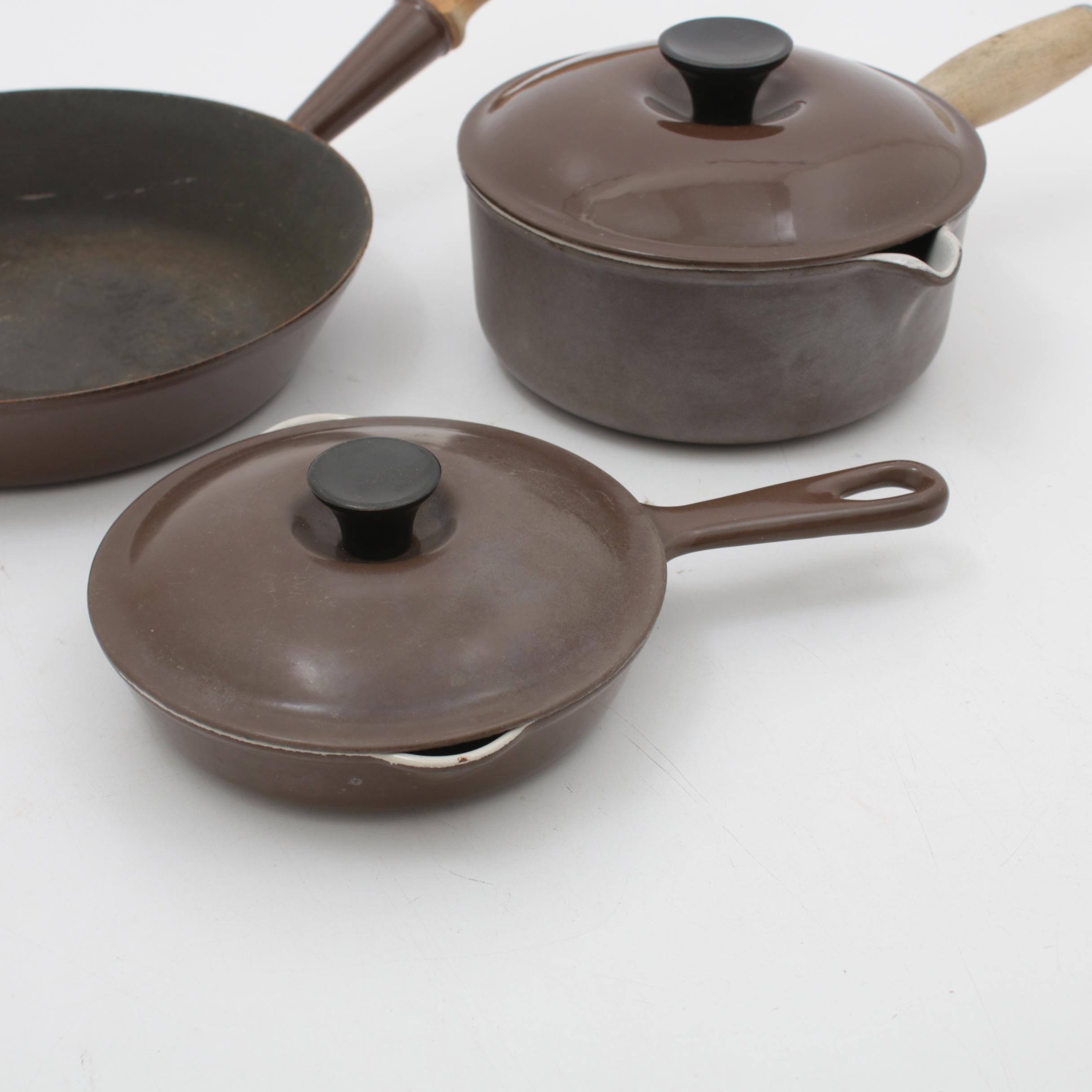 Le Creuset Brown Enameled Cast Iron Cookware, Vintage