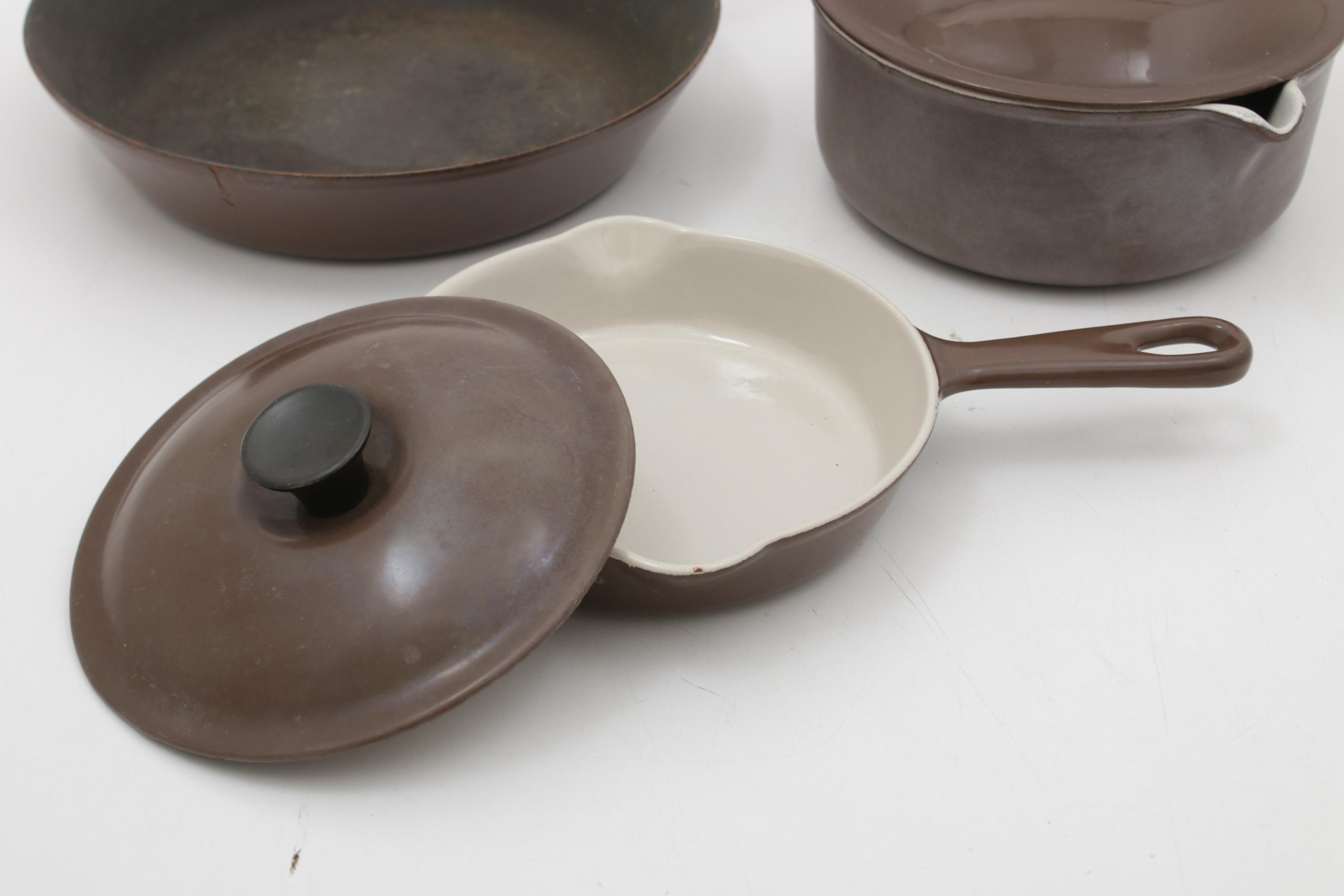 Le Creuset Brown Enameled Cast Iron Cookware, Vintage