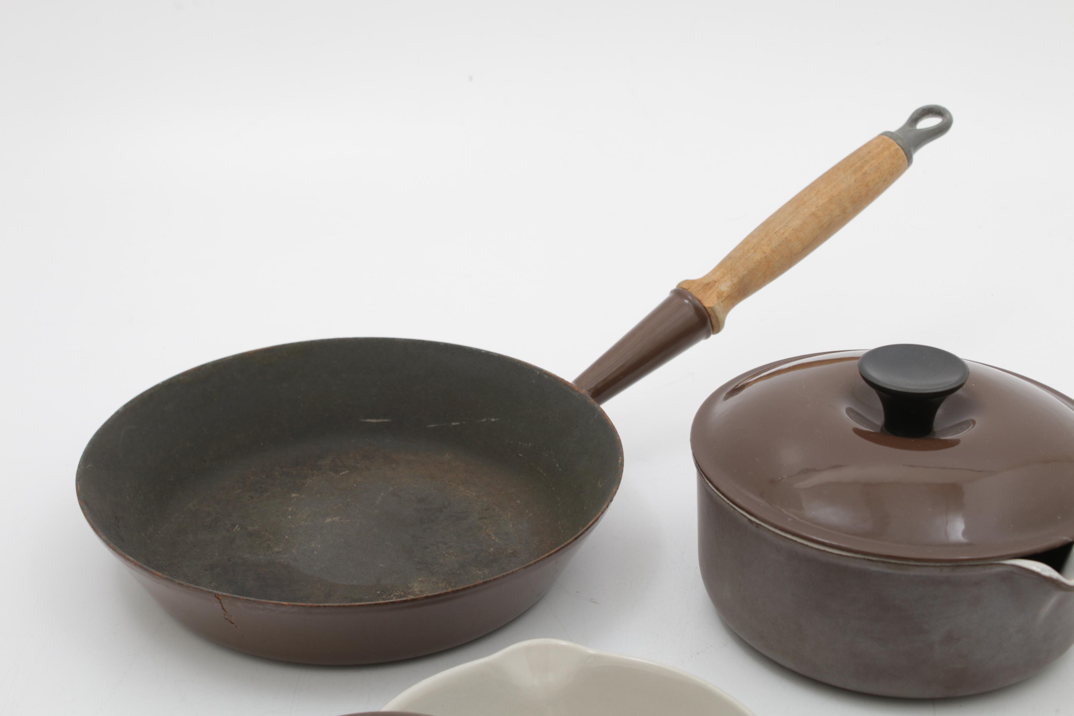 Le Creuset Brown Enameled Cast Iron Cookware, Vintage