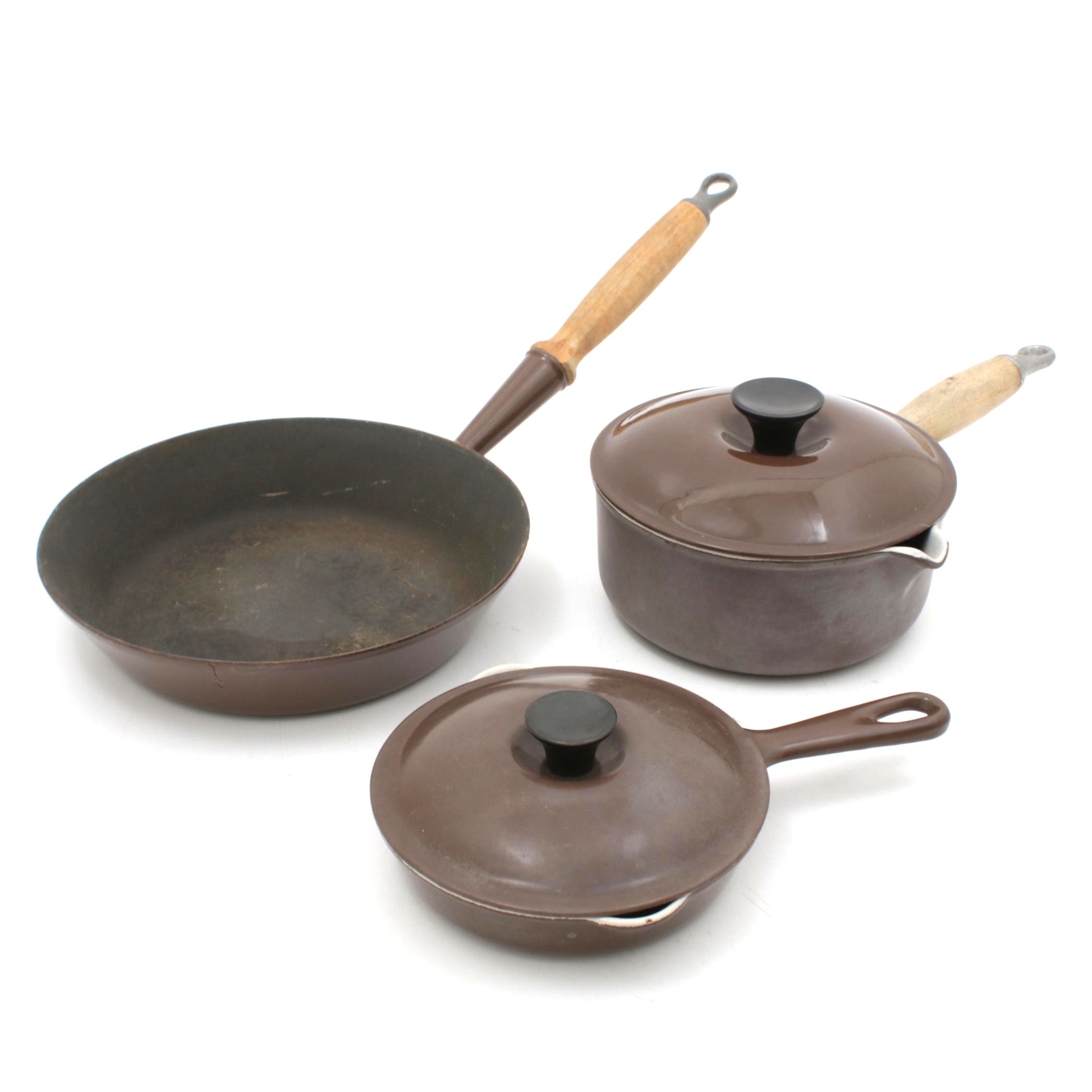 Le Creuset Brown Enameled Cast Iron Cookware, Vintage