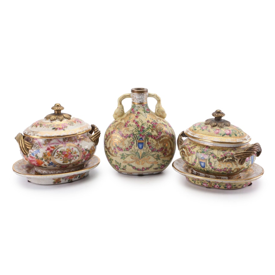 United Wilson Hand-Painted Porcelain Serveware, Late 19th Century